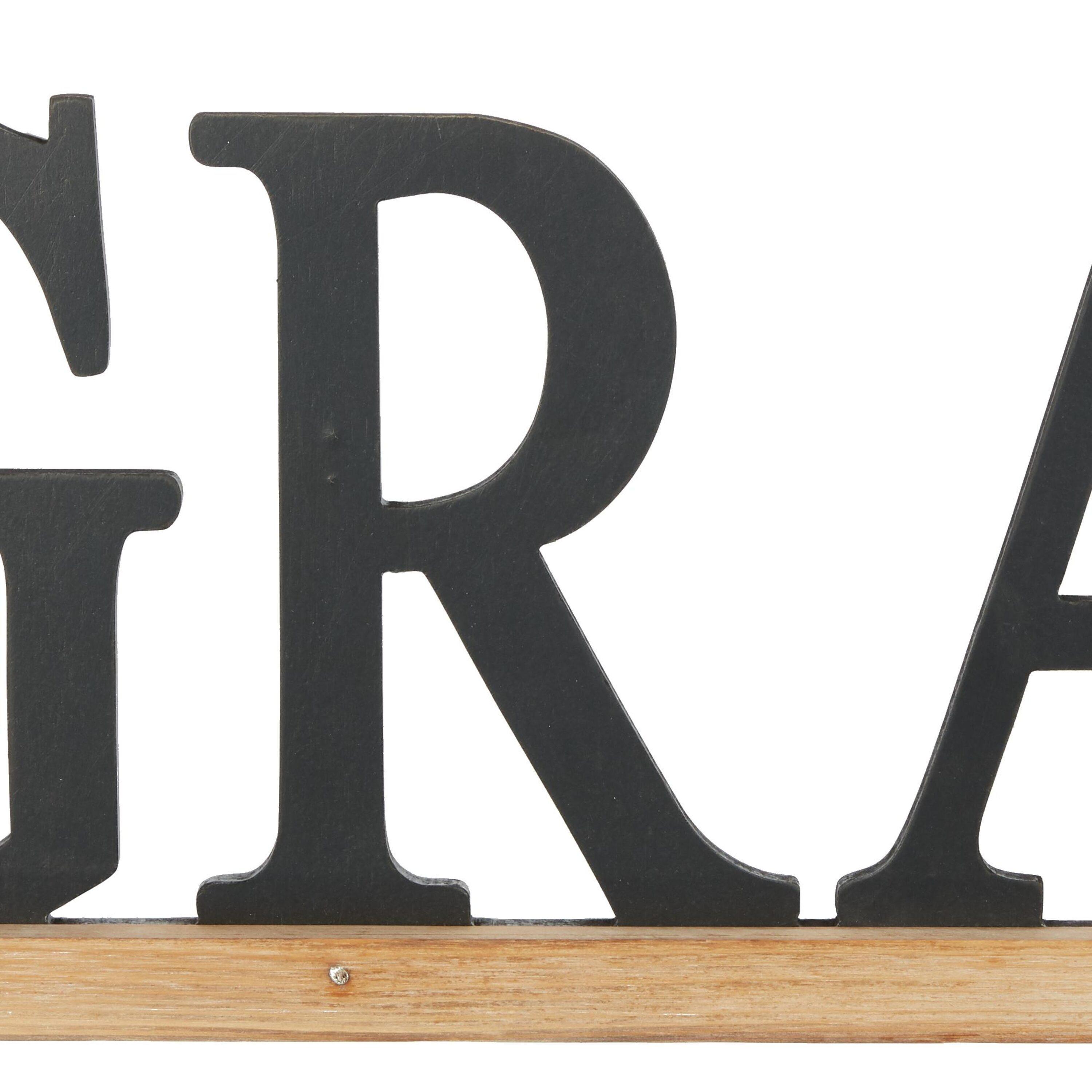 DecMode Black Wood Grateful Sign Wall Decor