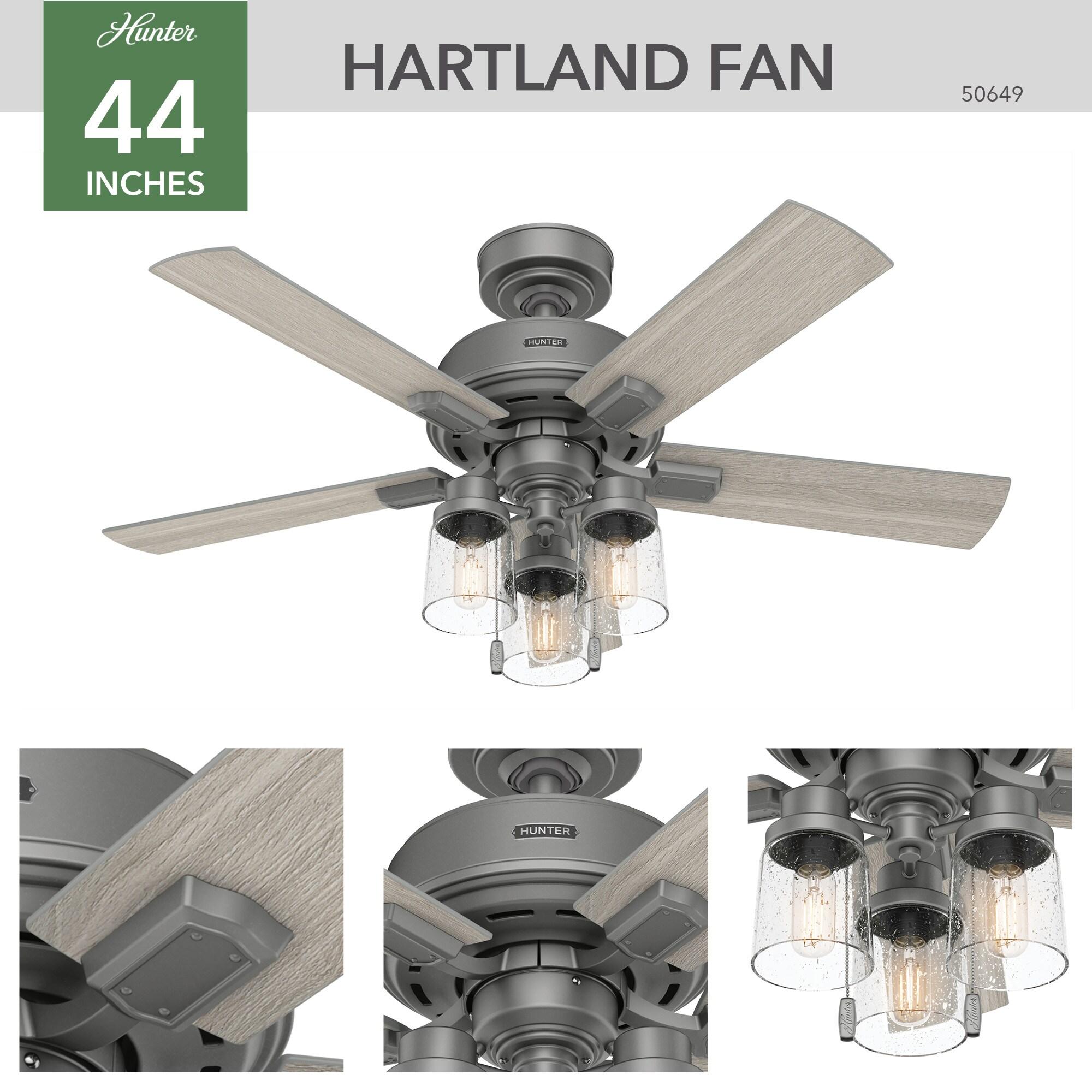 Hunter Fan 44" Hartland 5 - Blade Modern Farmhouse Indoor Ceiling Fan with Lights and Pull Chains