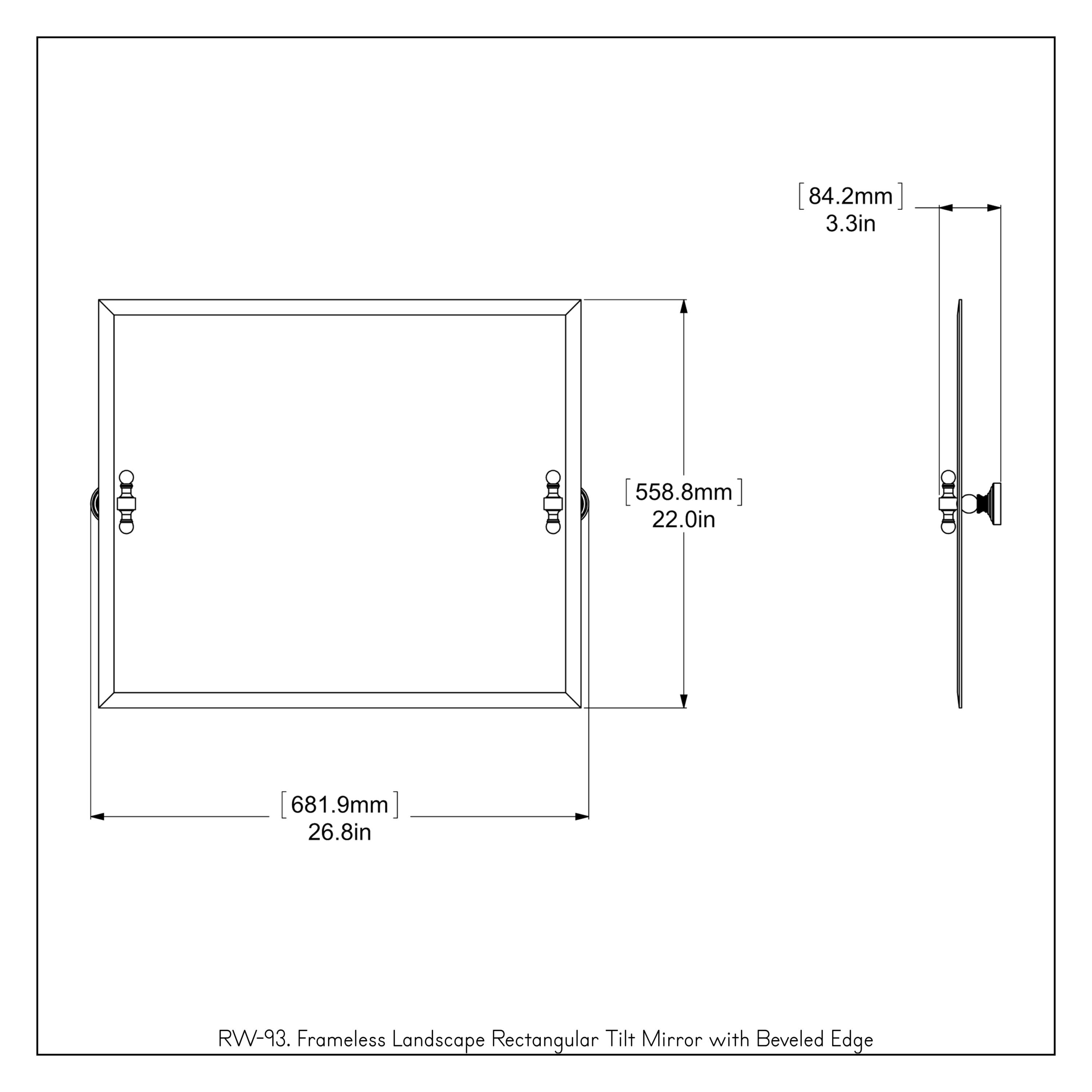 Frameless Rectangular Beveled Edge Tilt Mirror, 21x26 in, Antique Pewter