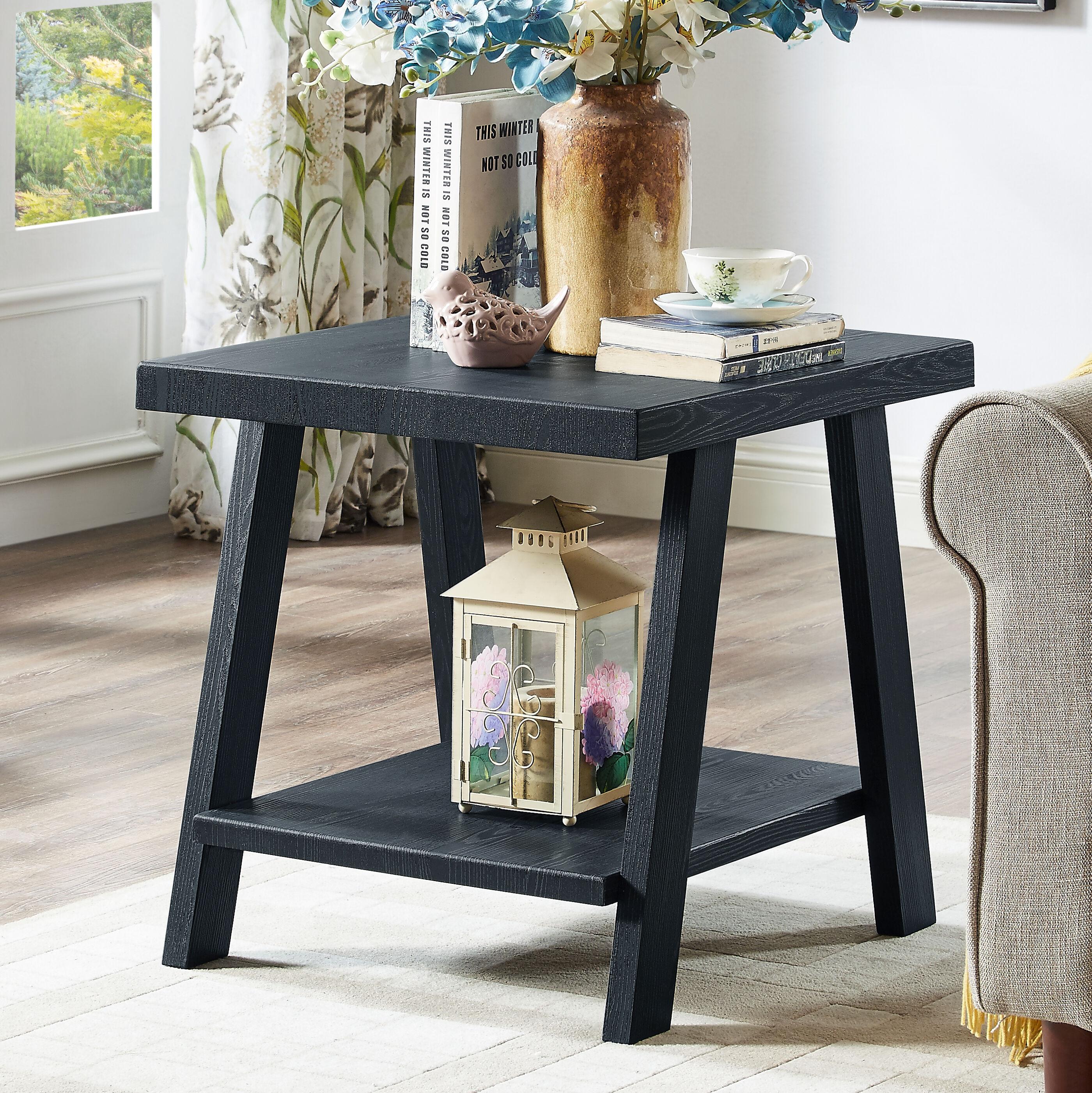 Roundhill Furniture Athens Contemporary Replicated Wood Shelf Coffee Set Table in Black Finish
