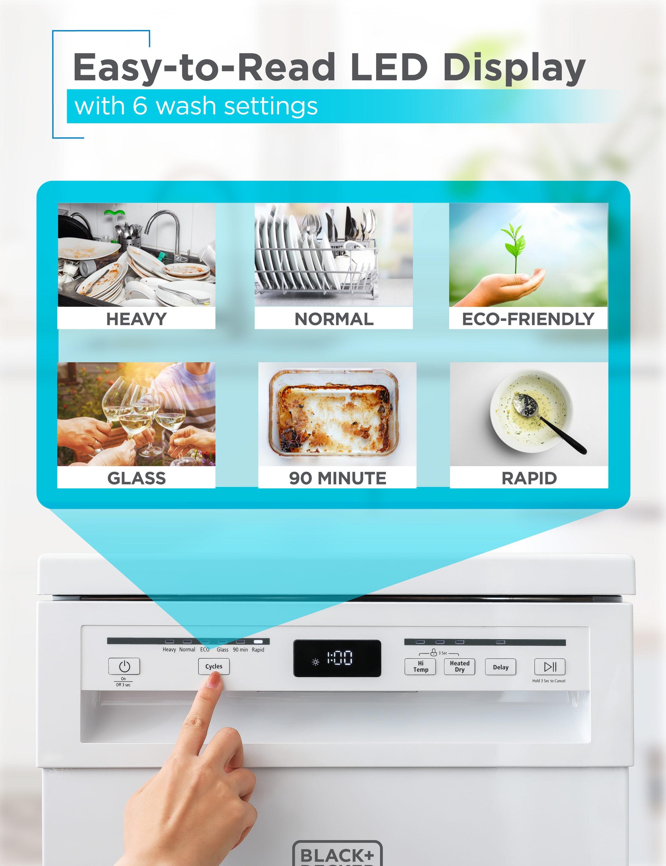 White Compact Portable Dishwasher with Stainless Steel Tub and Casters