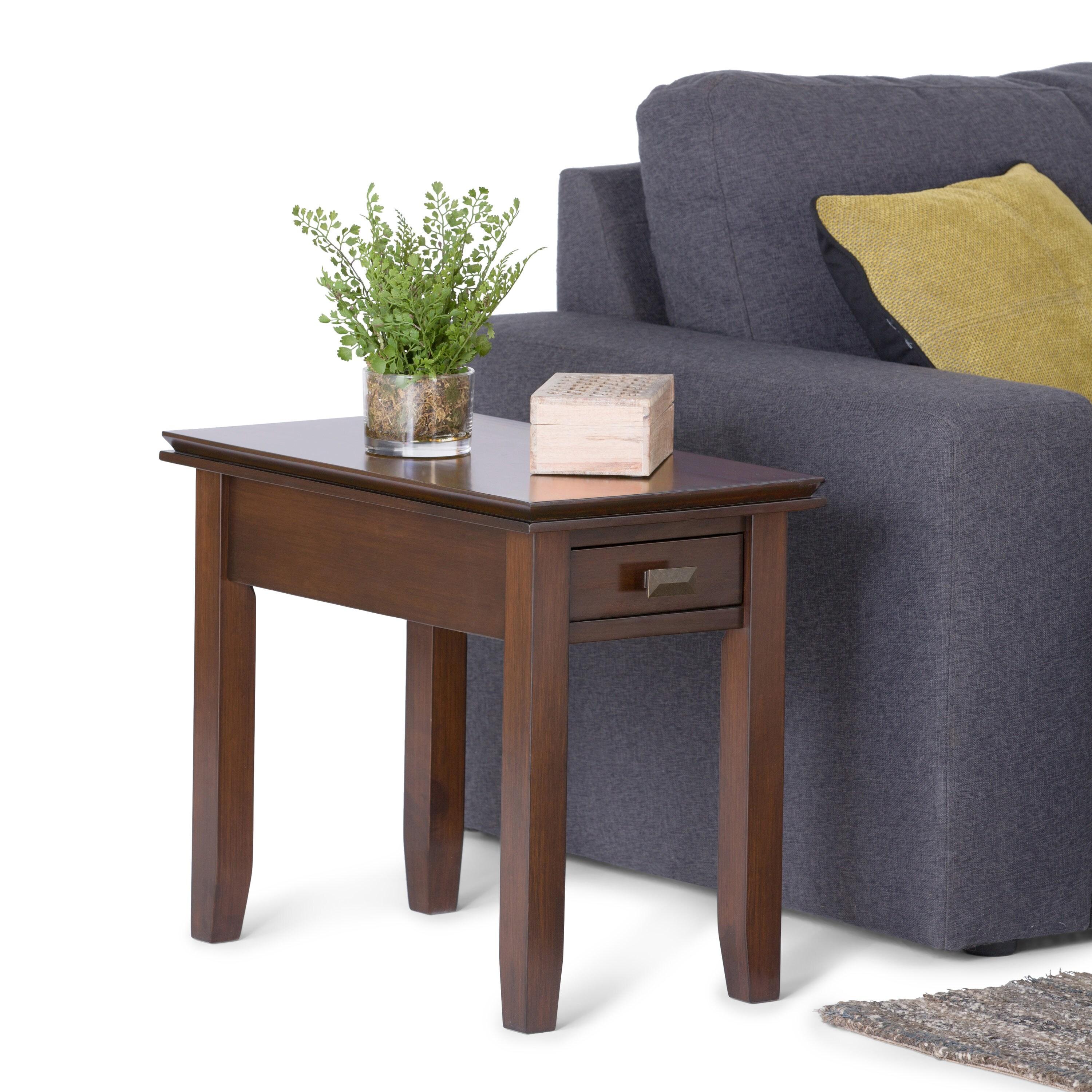 Simpli Home Artisan Solid Wood Transitional Narrow Side Table with Drawer