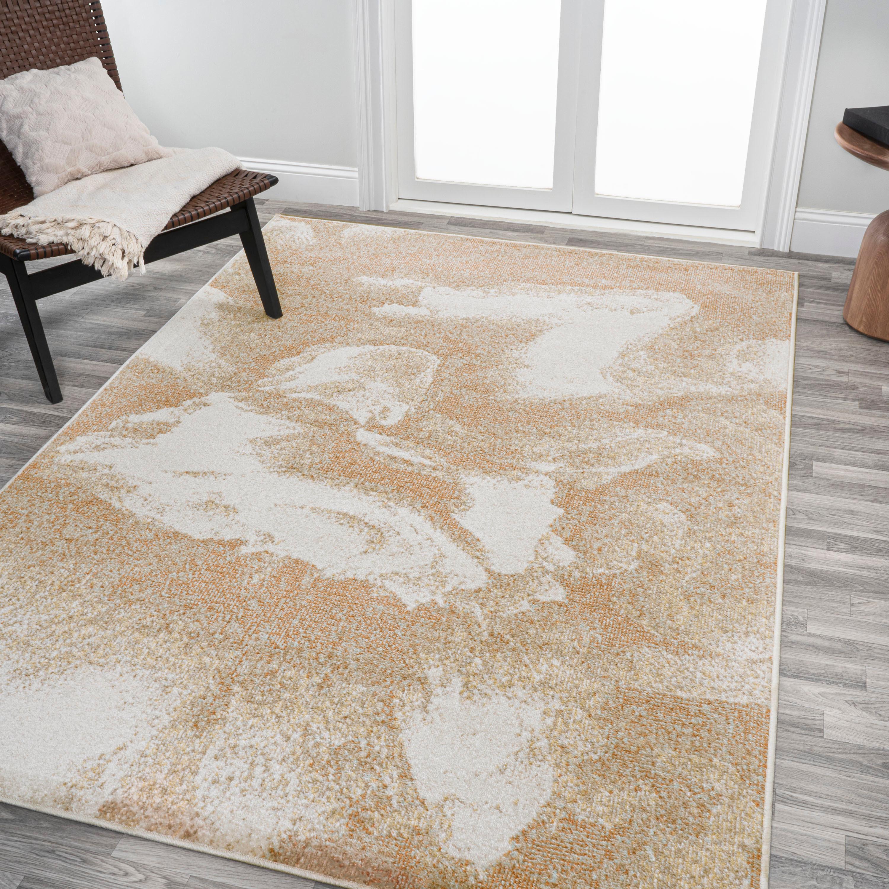 3' x 5' Petalo Abstract Two-Tone Modern Area Rug, Orange/Beige/Cream - JONATHAN Y