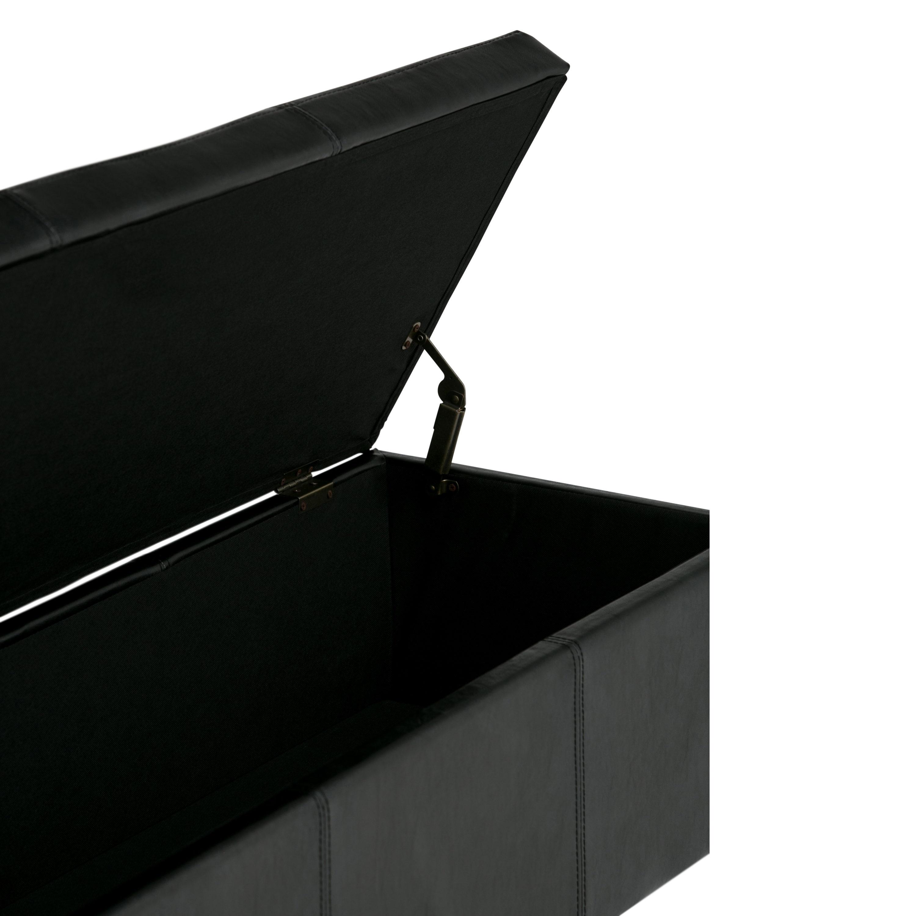 Simpli Home Avalon Storage Ottoman Bench In Midnight Black Vegan Faux Leather