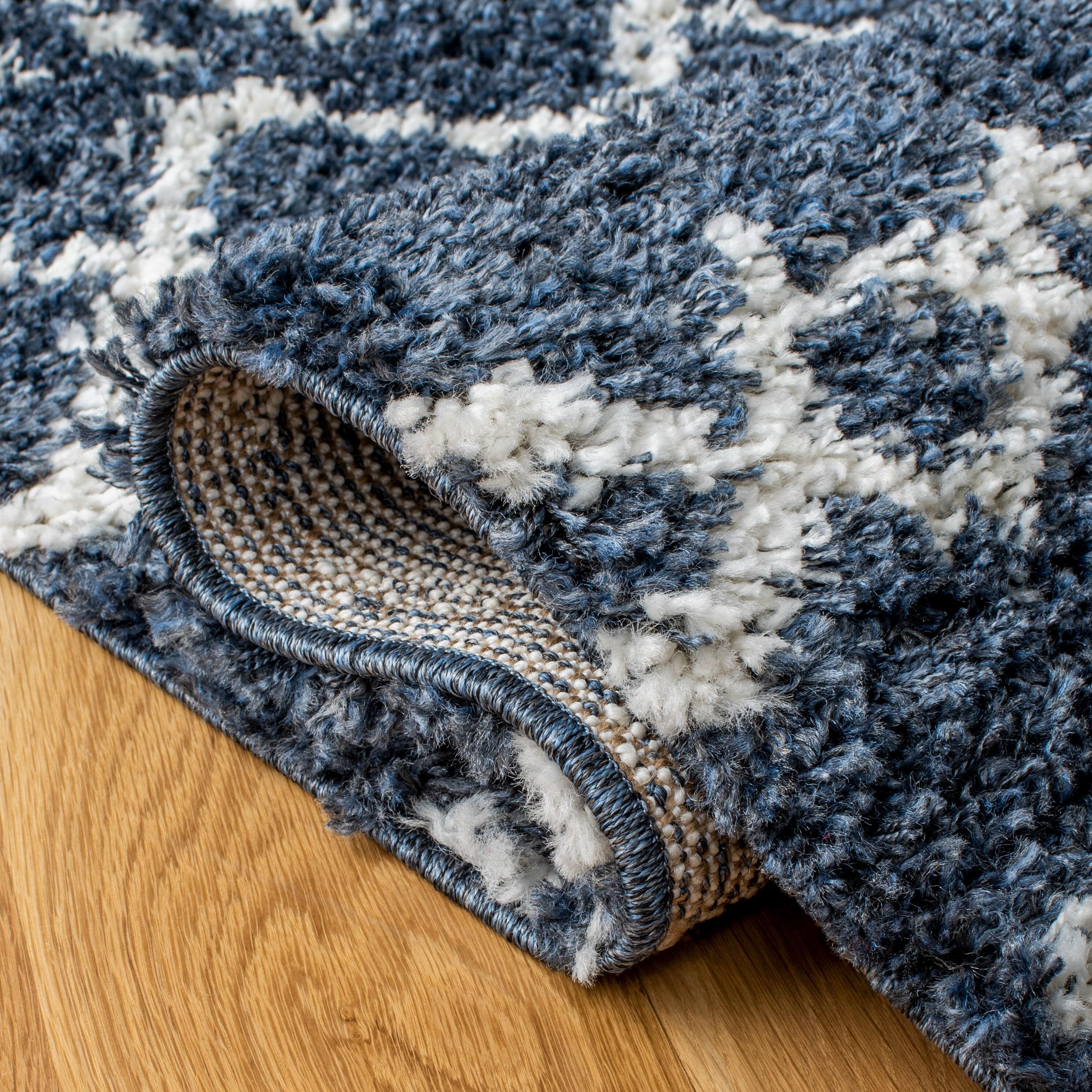 SAFAVIEH Arizona Teagan Geometric Shag Area Rug, Slate Blue/Ivory, 5'1" x 7'6"