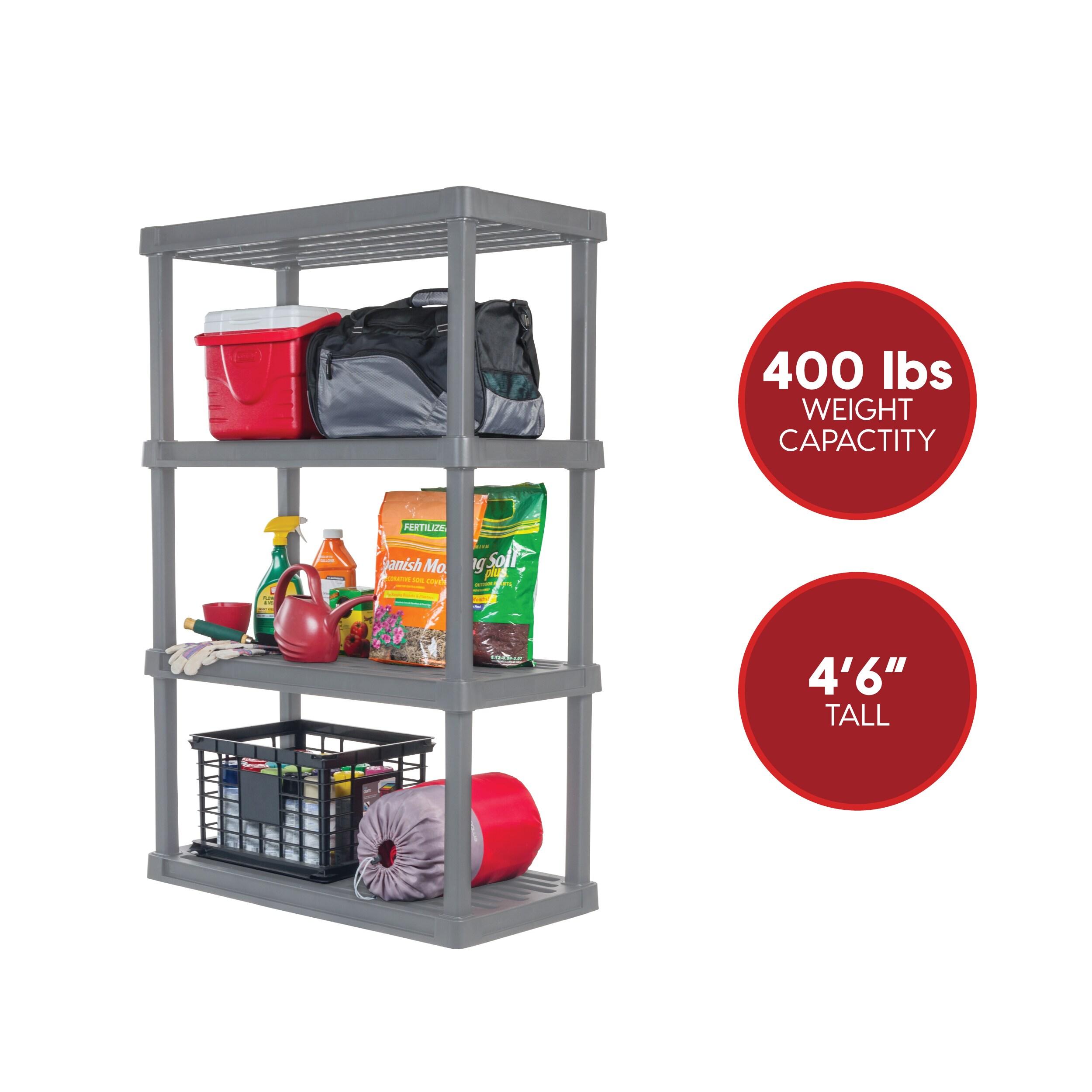 4-Tier Large Plastic Garage Storage Shelving Unit, Gray (18 W x 56 H x 36 D)