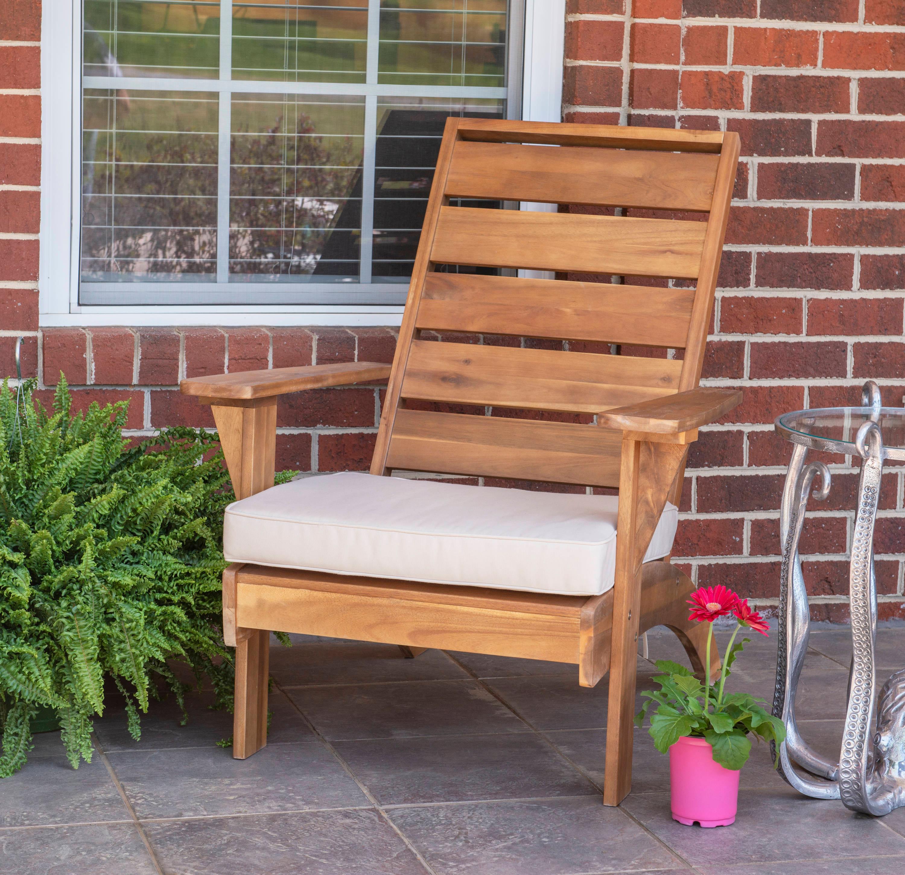 Rockport Outdoor Acacia Wood Chair with Cushion Brown - Linon: Porch Seating, Polyester Fabric, Foam Fill