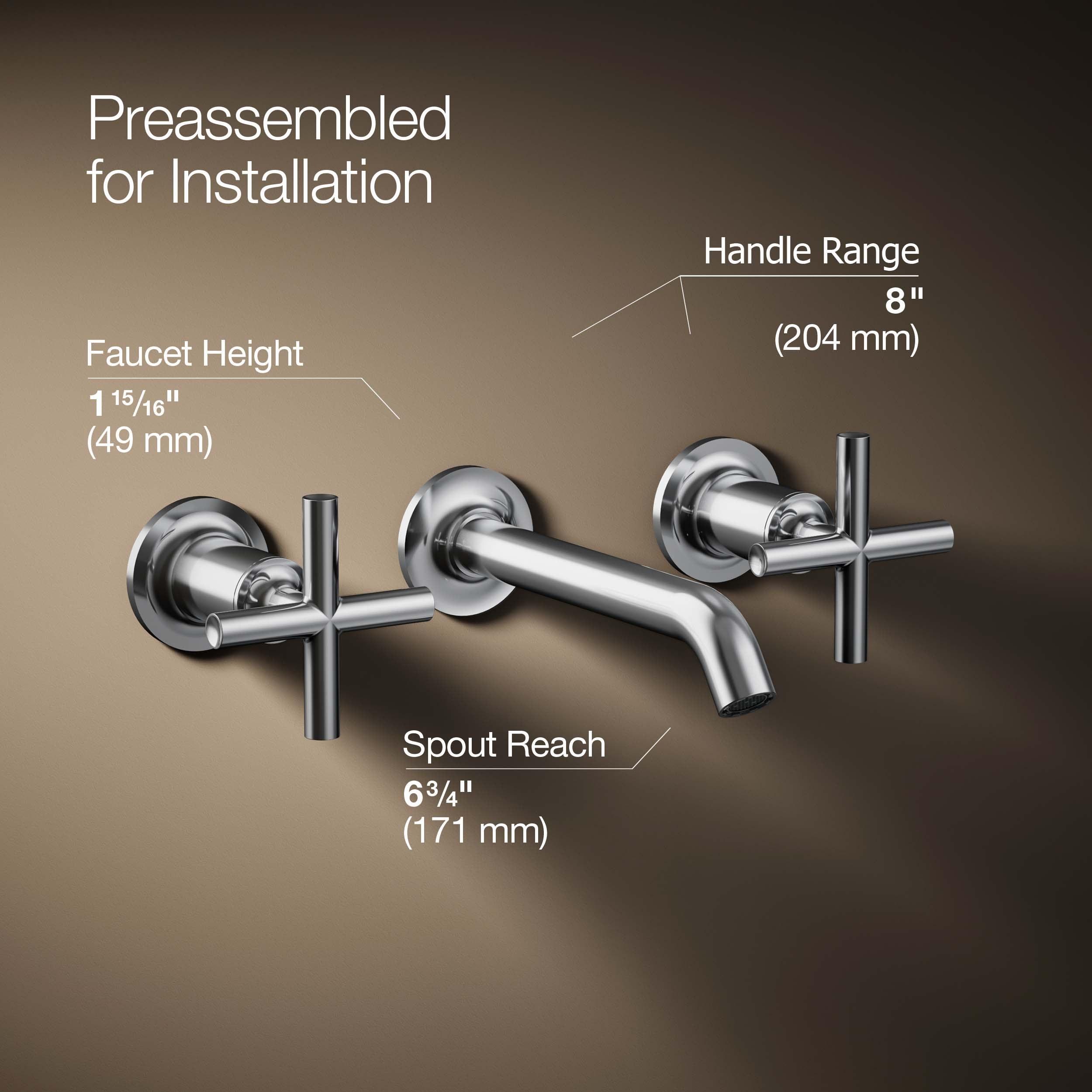 Kohler ® Purist ® Polished Chrome Wall-Mounted Bathroom Sink Faucet and Handles