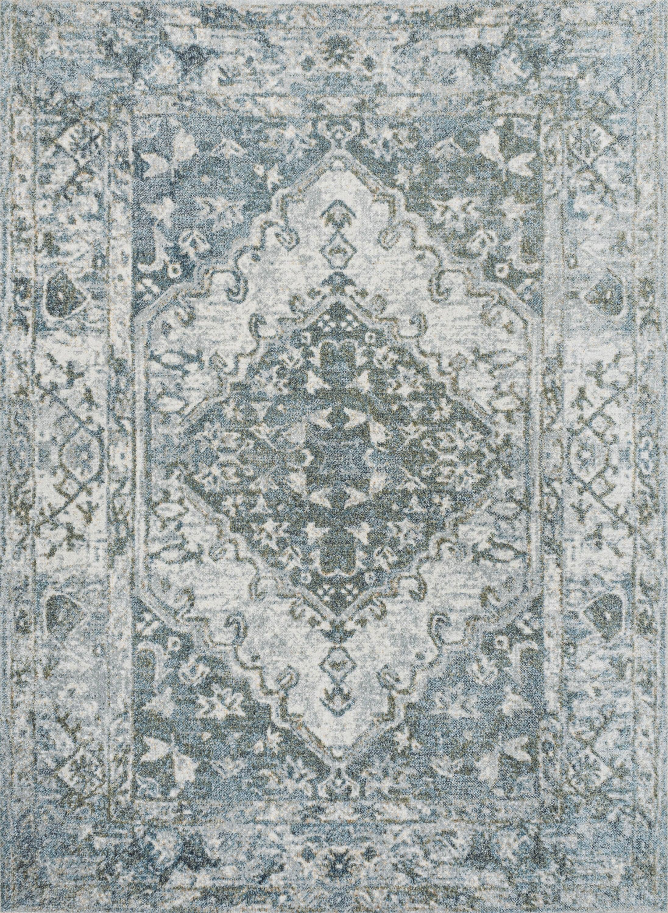 JONATHAN Y Pavel Distressed Medallion Low-Pile Machine-Washable Light Gray/Blue 5 ft. x 8 ft. Area Rug