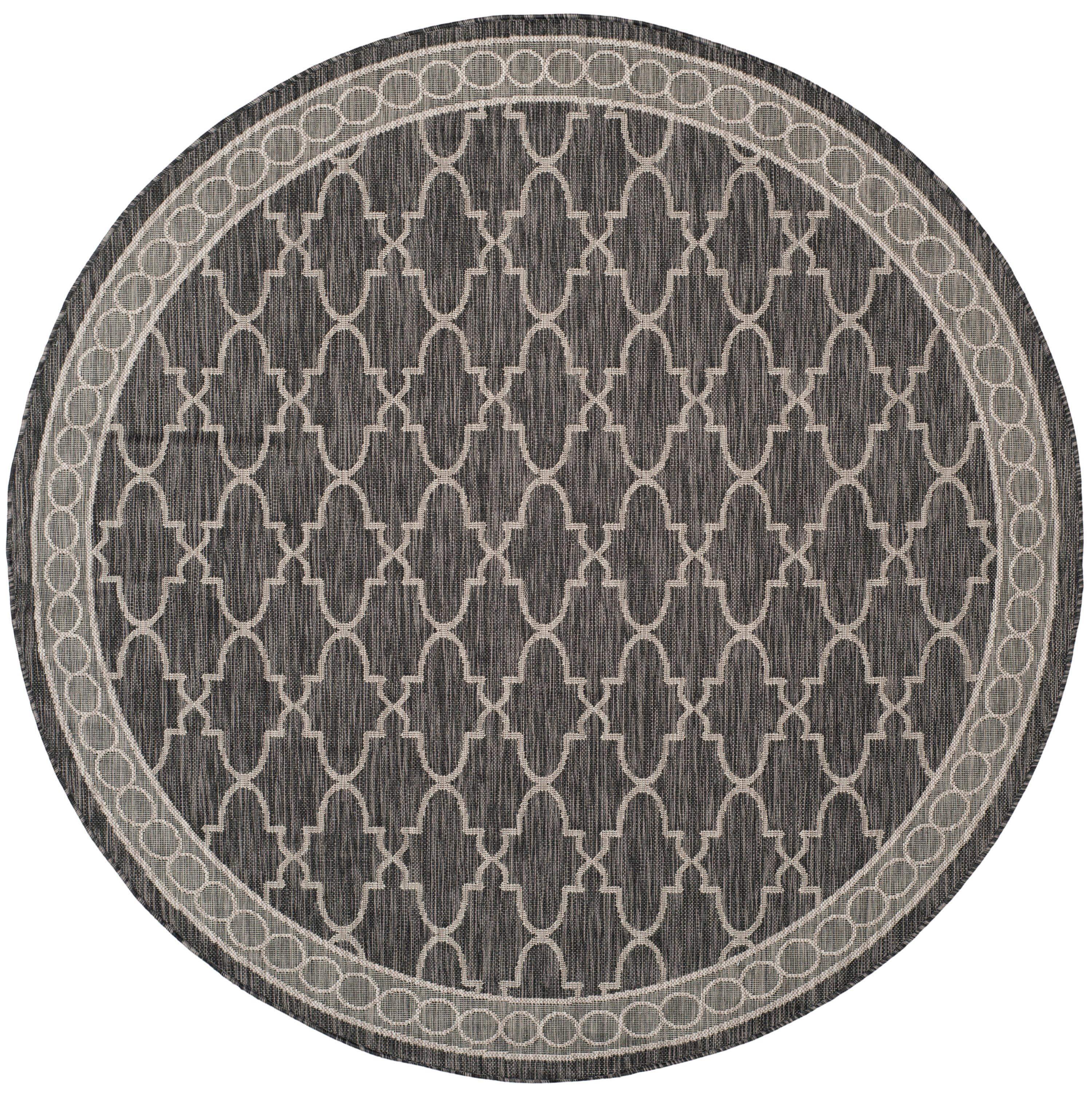 Courtyard CY8871 Power Loomed Indoor/Outdoor Area Rug - Black/Beige - 6'7" Round - Safavieh.