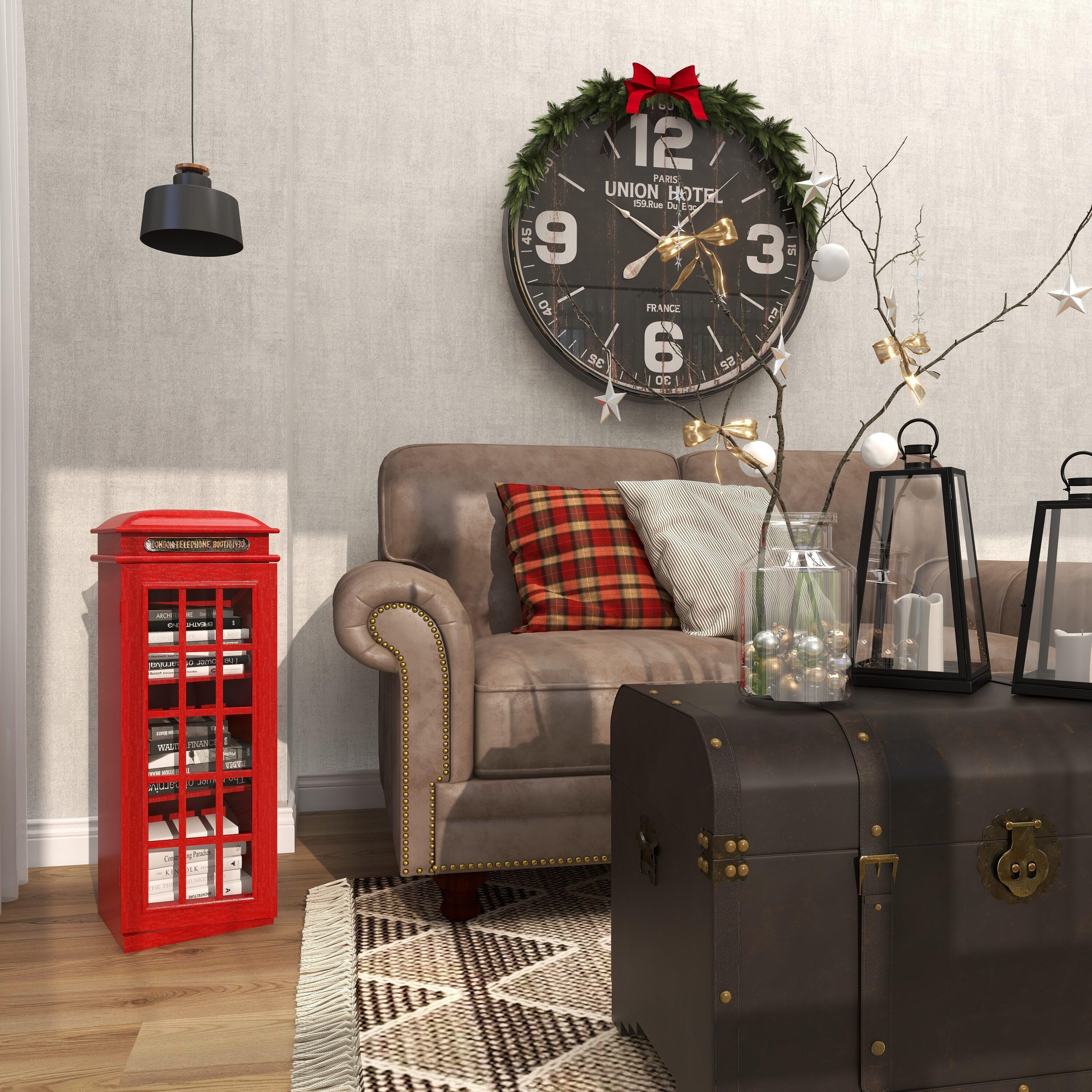 DecMode 11" x 30" Red Wooden London Telephone Booth 2 Shelf Storage Unit, 1-Piece