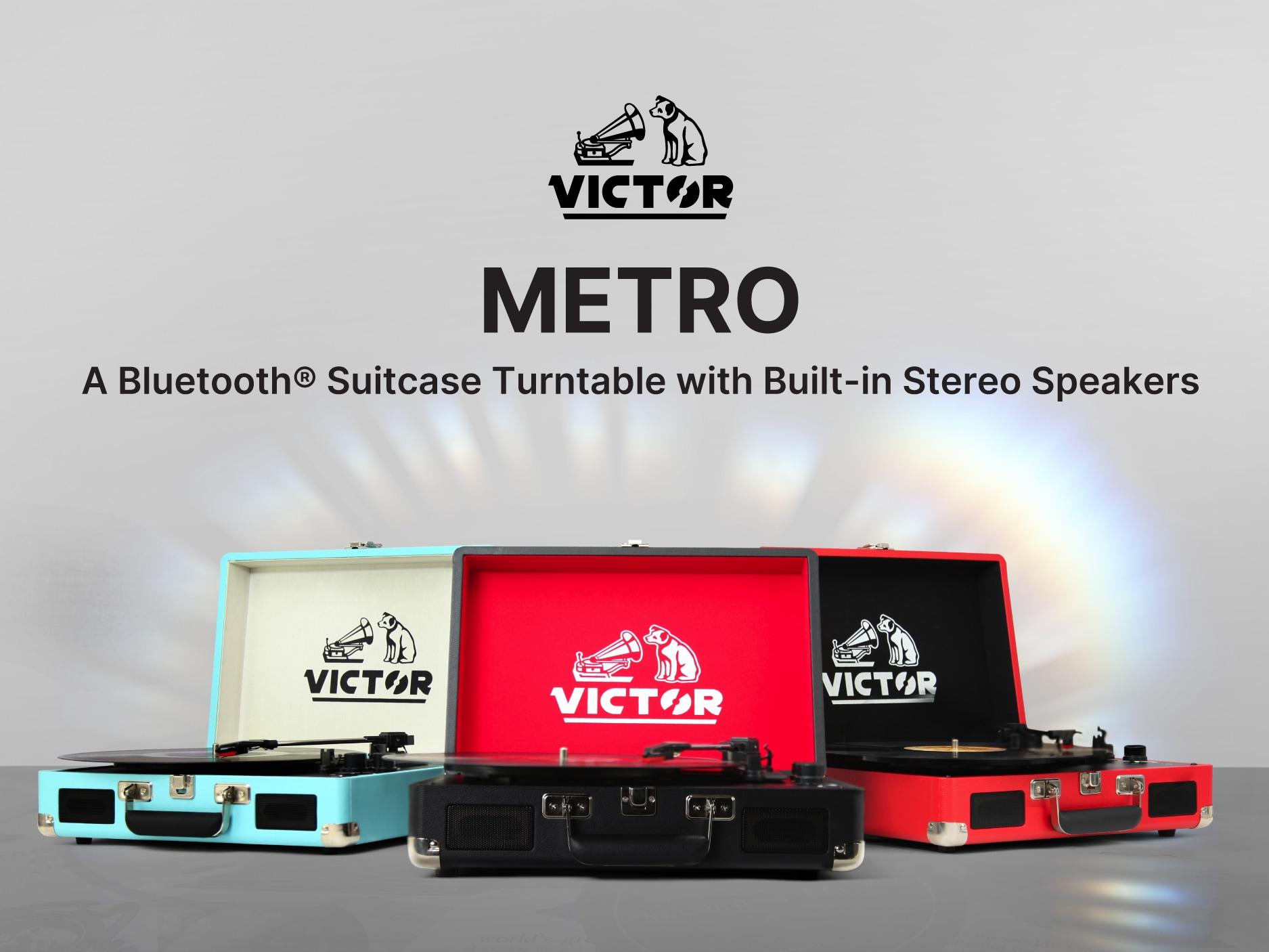 Victor Portable Suitcase Turntable - Record Player with Bluetooth & Built-in Speakers