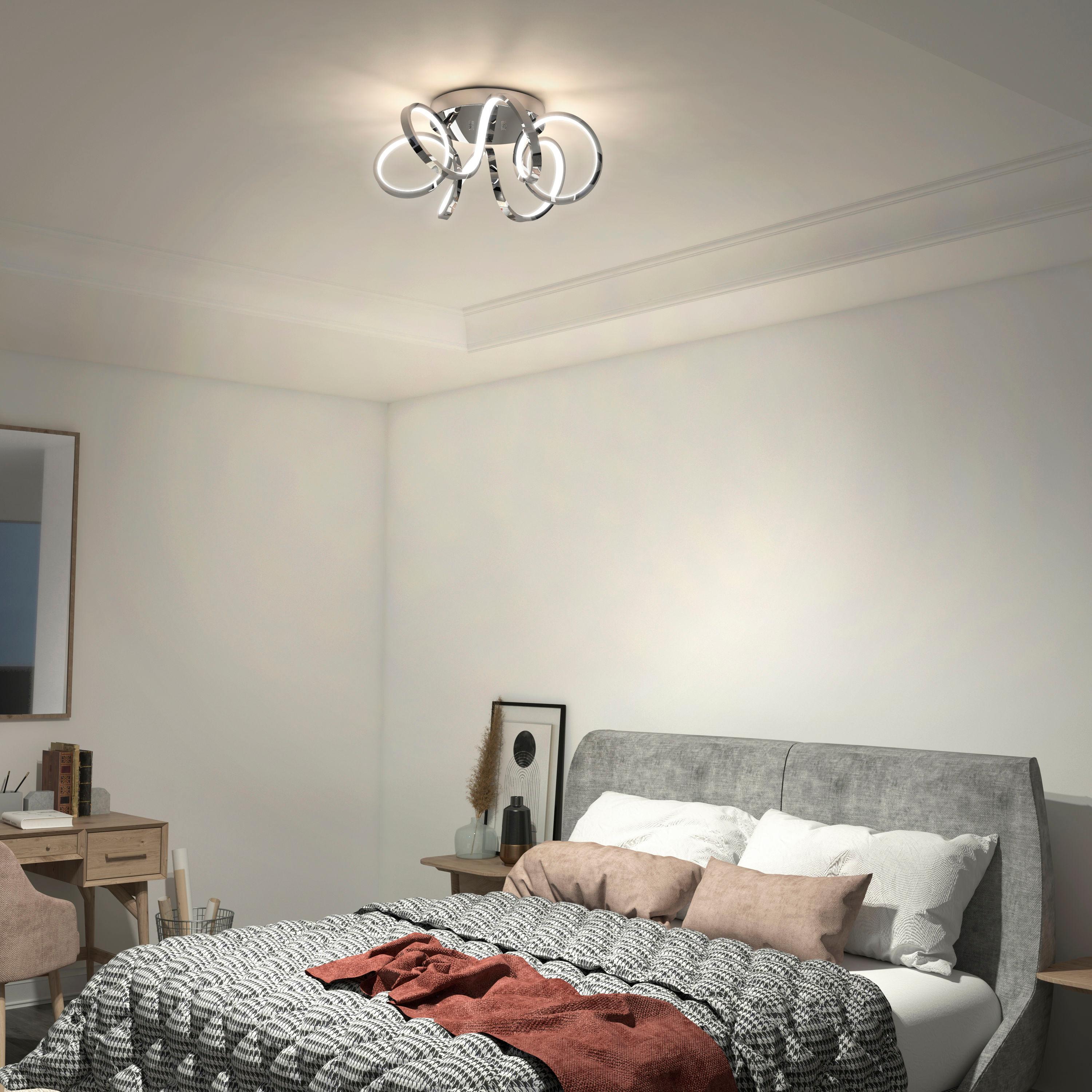 artika Swirl Ribbon 28W LED Modern Flush Mount Ceiling Light Fixture, Chrome Ideal for Bedroom, Hallway, Kitchen - 1800 Lumens 3000 Kelvin, No Bulb Required