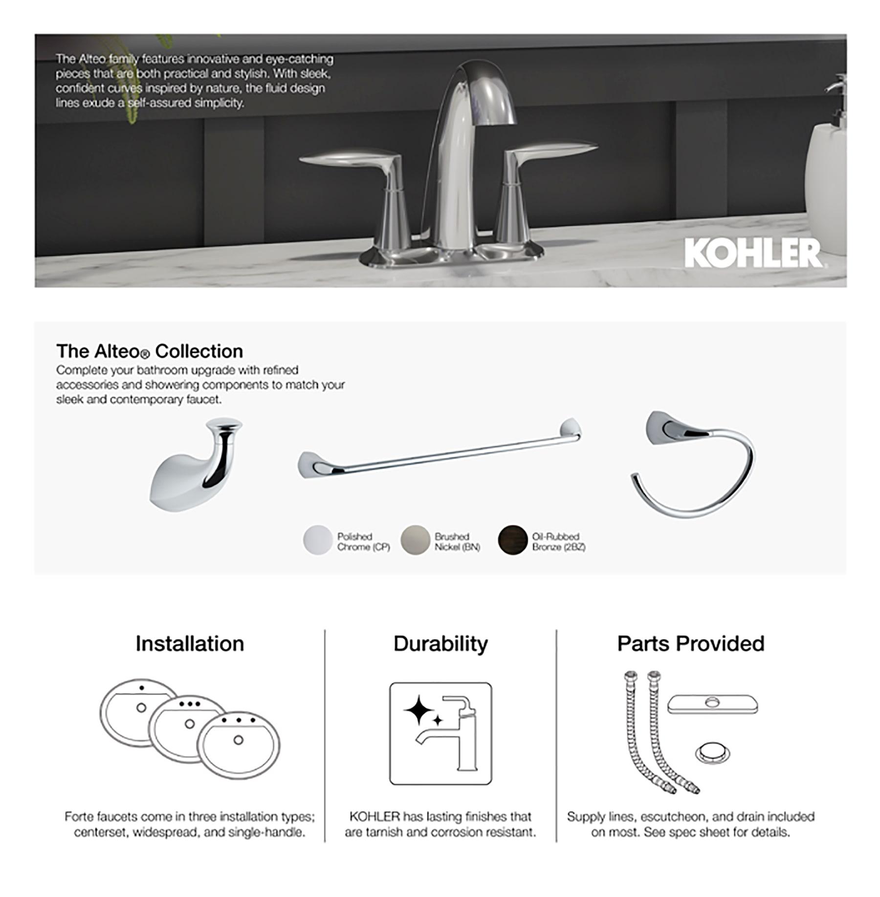 Kohler Alteo® Centerset 4" Bathroom Faucet with Pop-Up Drain Assembly, 2-Handle Bathroom Sink Faucet, 1.2 gpm