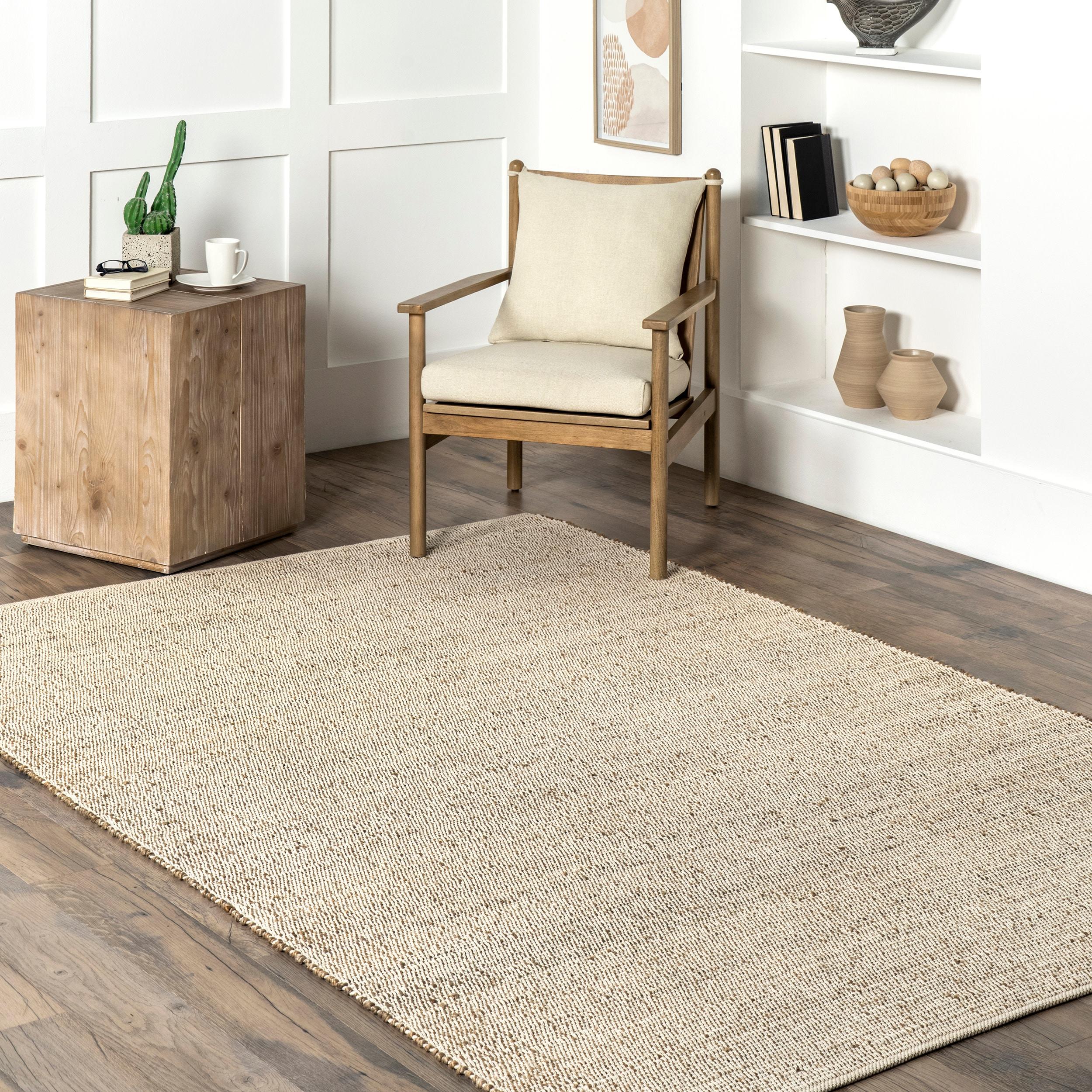 Nuloom 5x8 Elfriede Jute & Cotton Hand Woven Indoor Area Rug, Natural, Solid Rustic Farmhouse Style Natural Fiber Bedroom, Living Room,