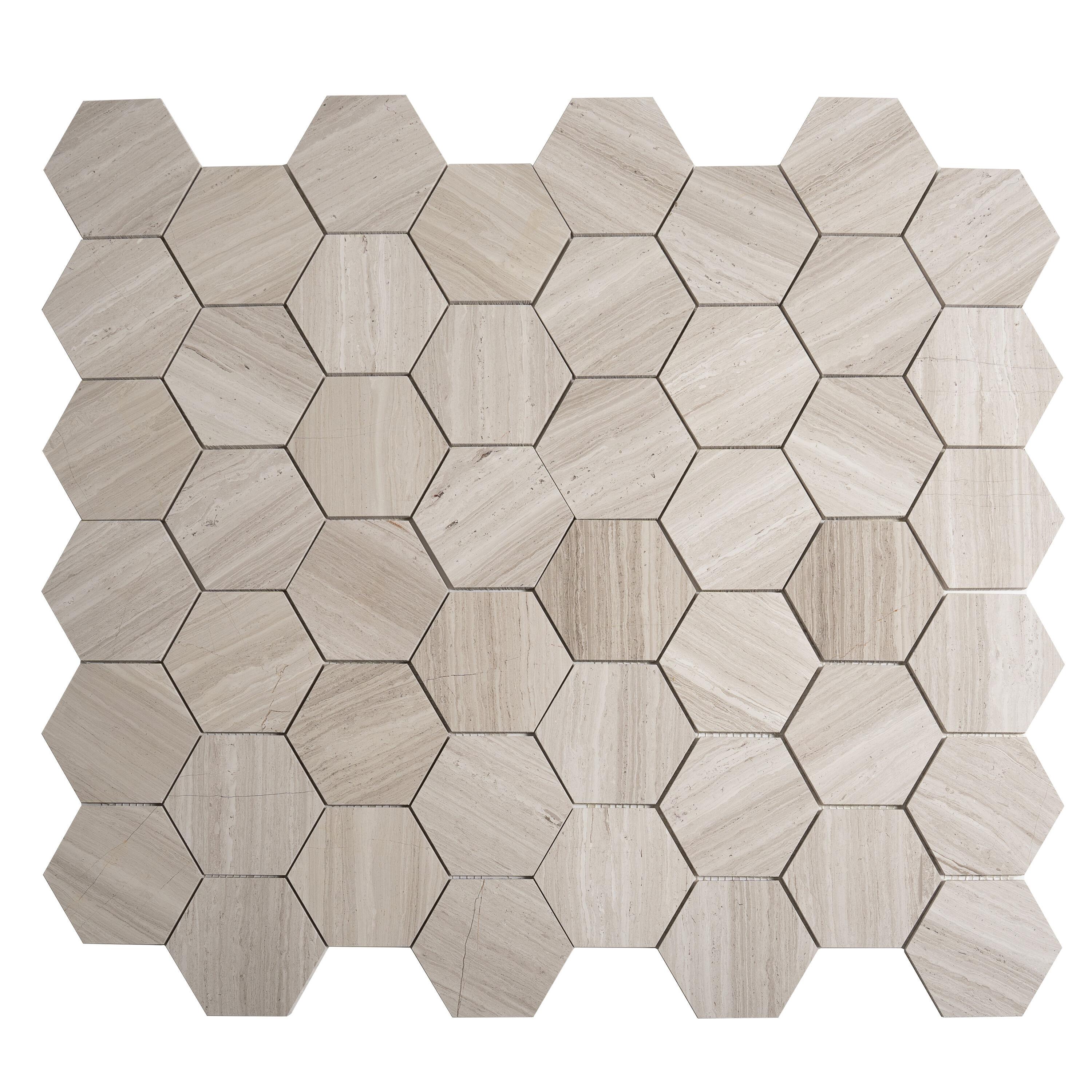 Apollo Tile   Beige 11.4-in. x 12.3-in Polished Wooden Textured Mosaic Hexagon Floor And Wall Tile (4.87 sq ft/case)