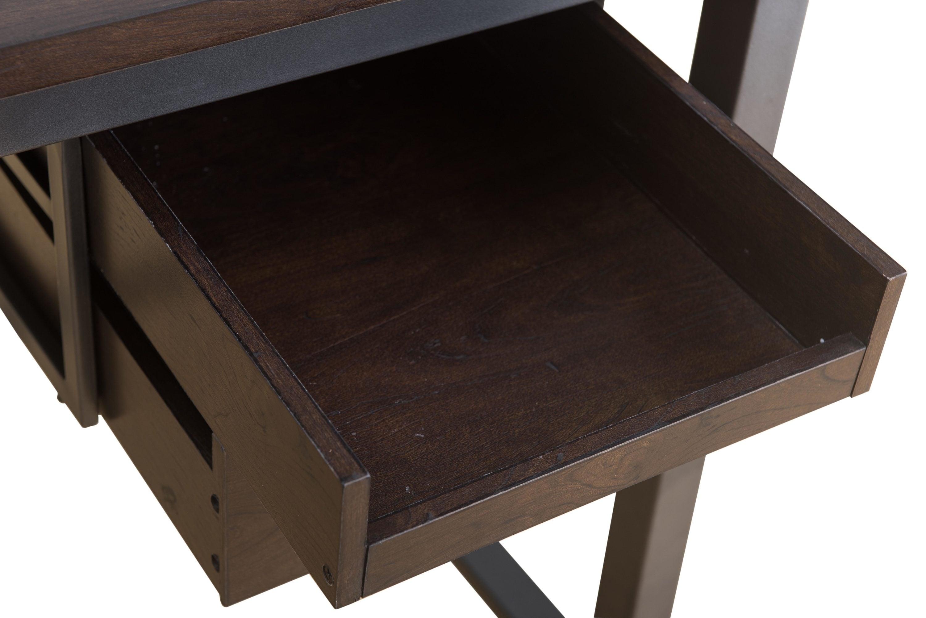 Sunjoy 58" Brown Wood Finish Writing Study Laptop Computer Desk Home Office Workstation with Motion Storage Drawer and Metal Frame