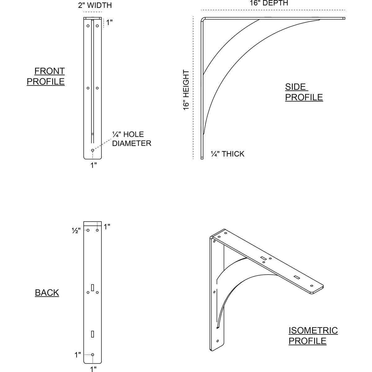 Ekena Millwork 2"W x 16"D x 16"H Legacy Steel Bracket, Hammered Copper