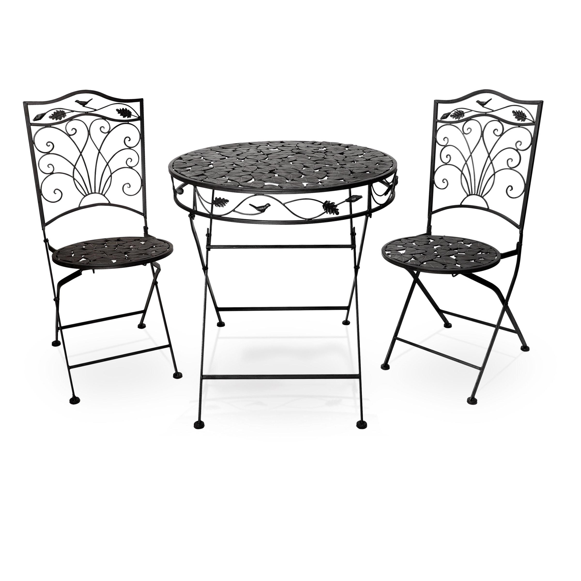 3pc Iron Garden Bistro Set with Leaf Design Brown - Alpine Corporation: Weather-Resistant, No Assembly Required