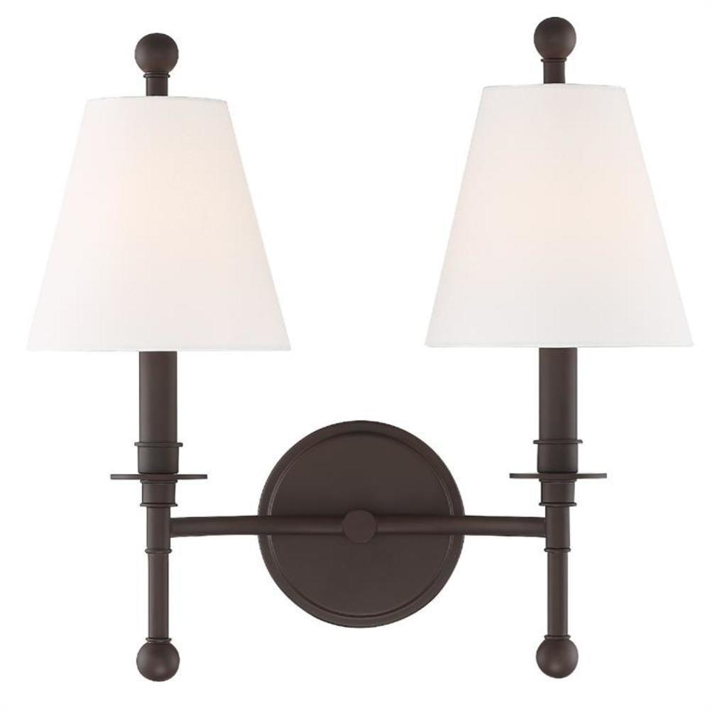 Dark Bronze 2-Light Sconce with White Silk Shades