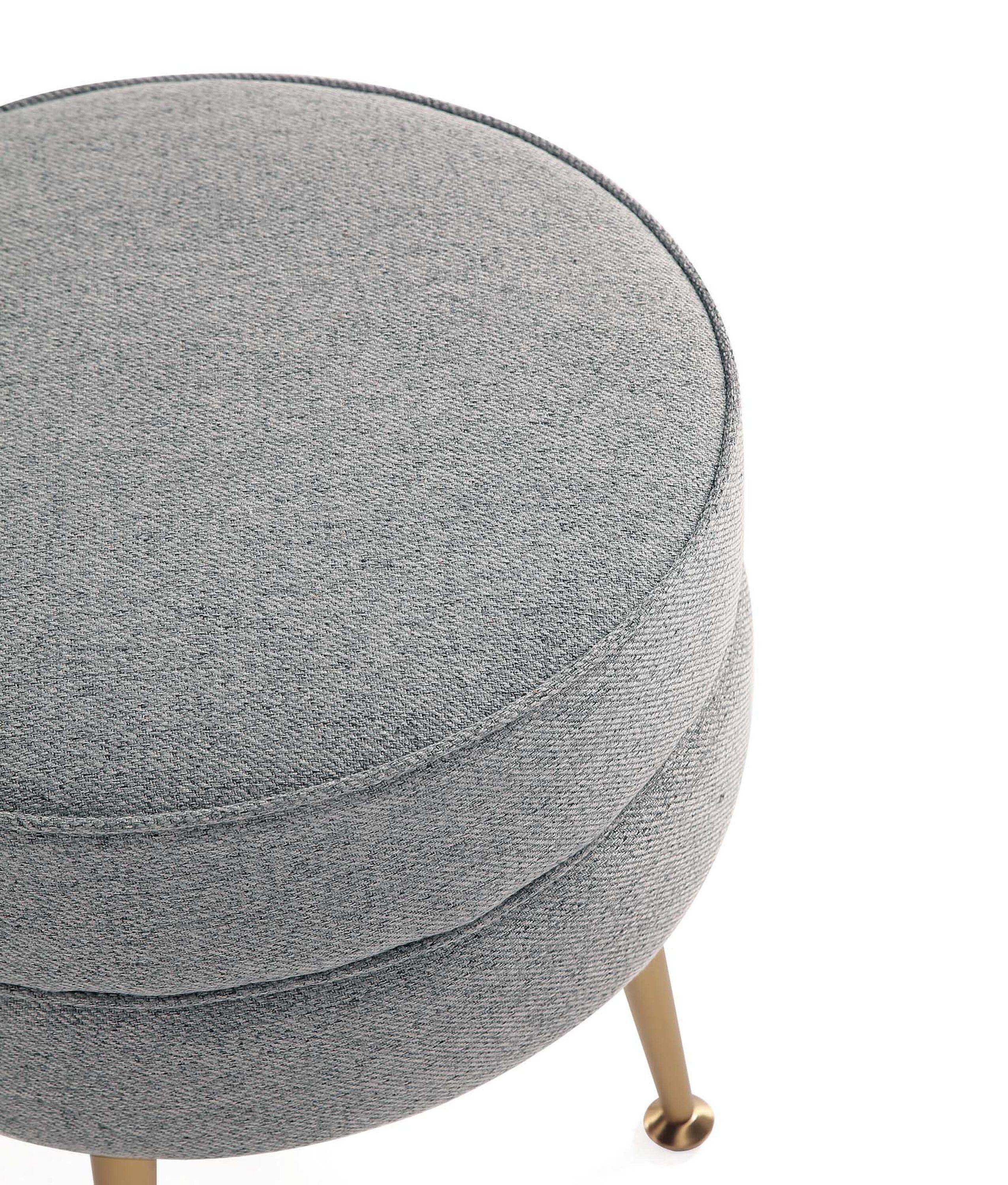 Manhattan Comfort Bailey Woven Polyester Blend Upholstered Ottoman Gray/Gold: Mid-Century Modern, Padded, Wood Frame