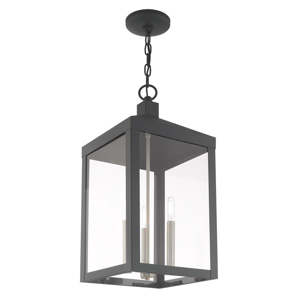 Scandinavian Gray 3-Light Indoor/Outdoor Pendant Lantern with Clear Glass