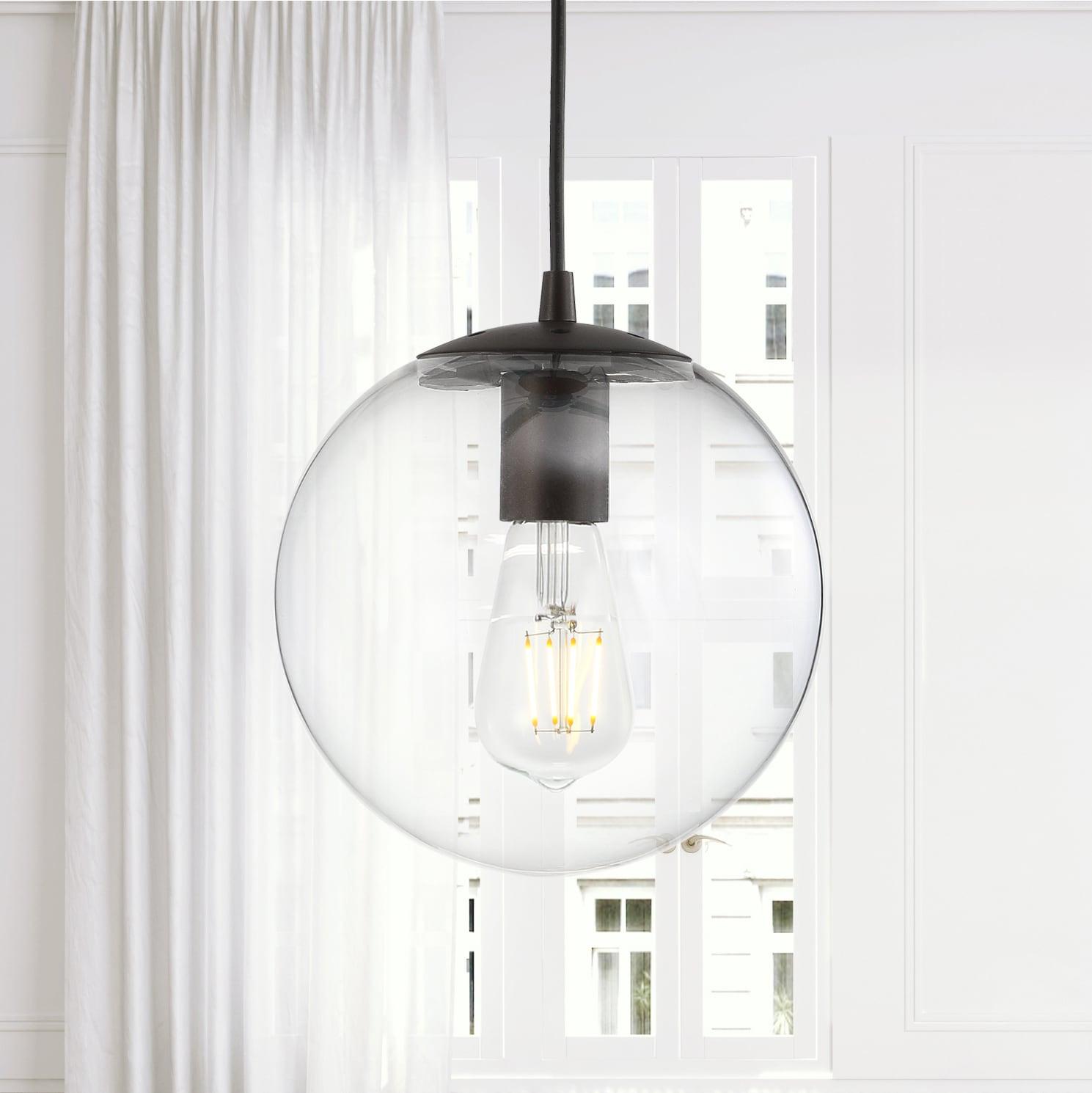 Bleecker 7.75" Metal/Glass Globe LED Pendant, Clear/Oil Rubbed Bronze