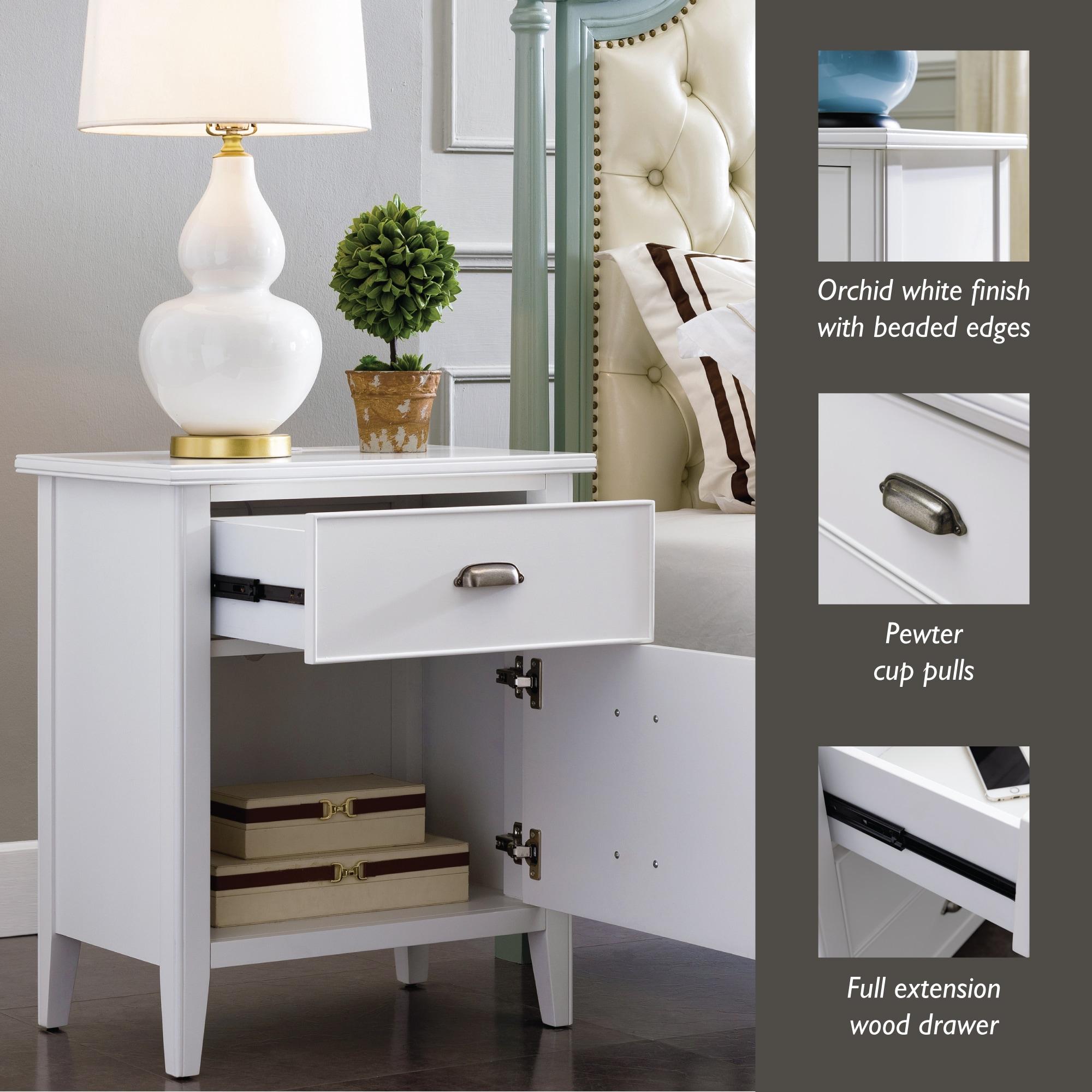 Laurent Collection Hardwood Bedroom Night Stand with Top Drawer, Door and 2-plug Electrical Outlet