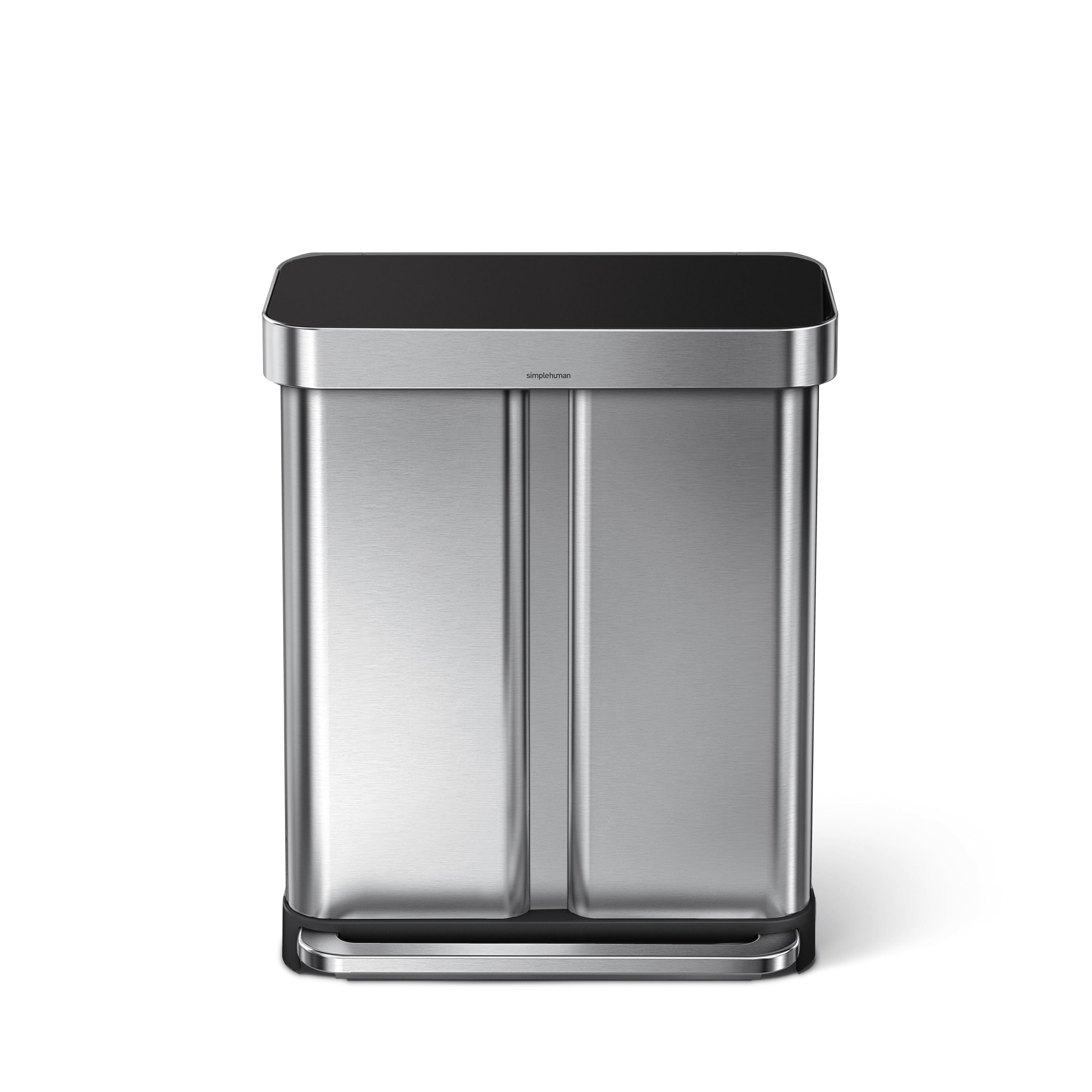 Simplehuman 58L / 15.3 Gallon Hands-Free Dual Compartment Recycling Kitchen Step Trash Can with Lid