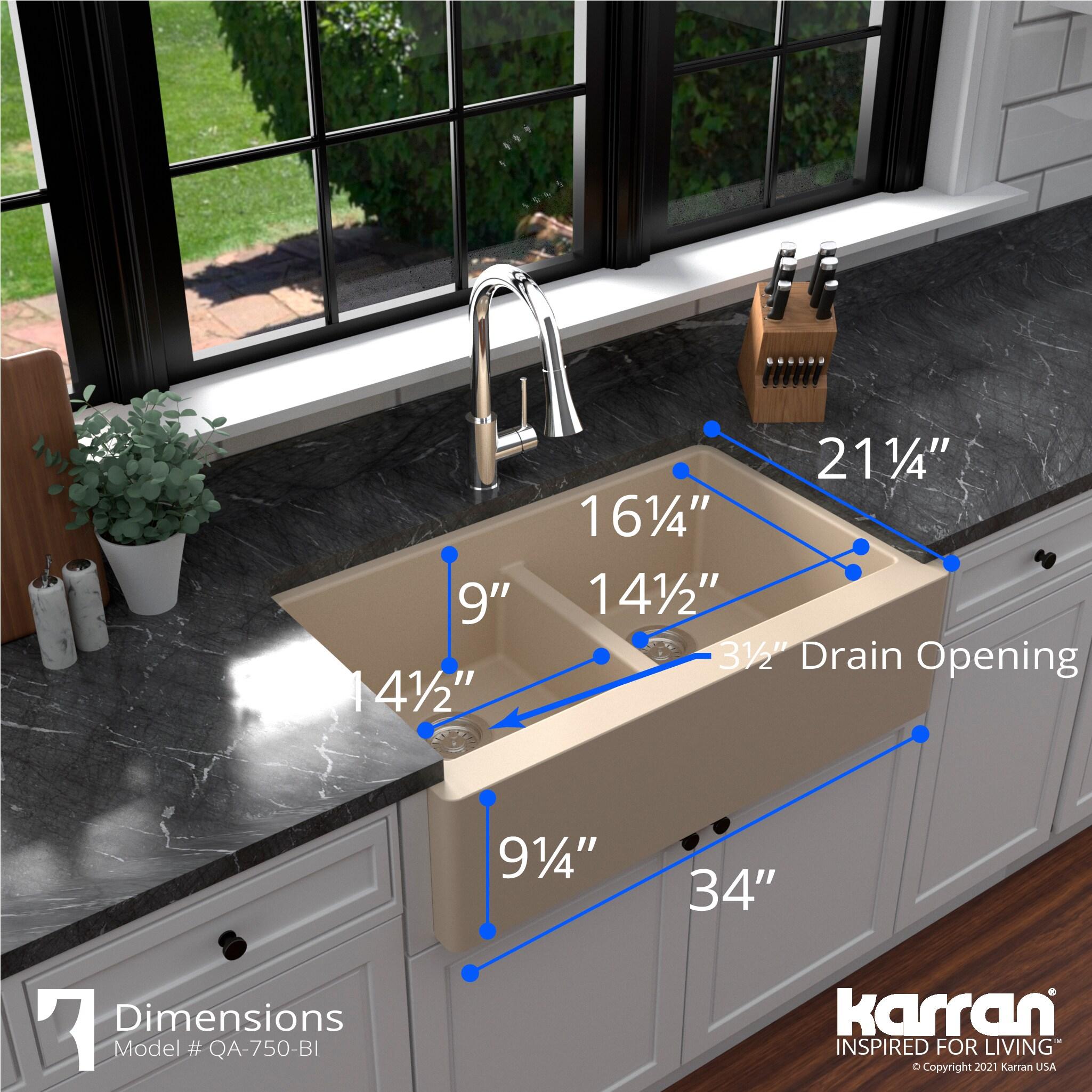 Karran Quartz 34'' X 21-1/4'' 50/50 Double Bowl Farmhouse/Apron Front Kitchen Sink Kit