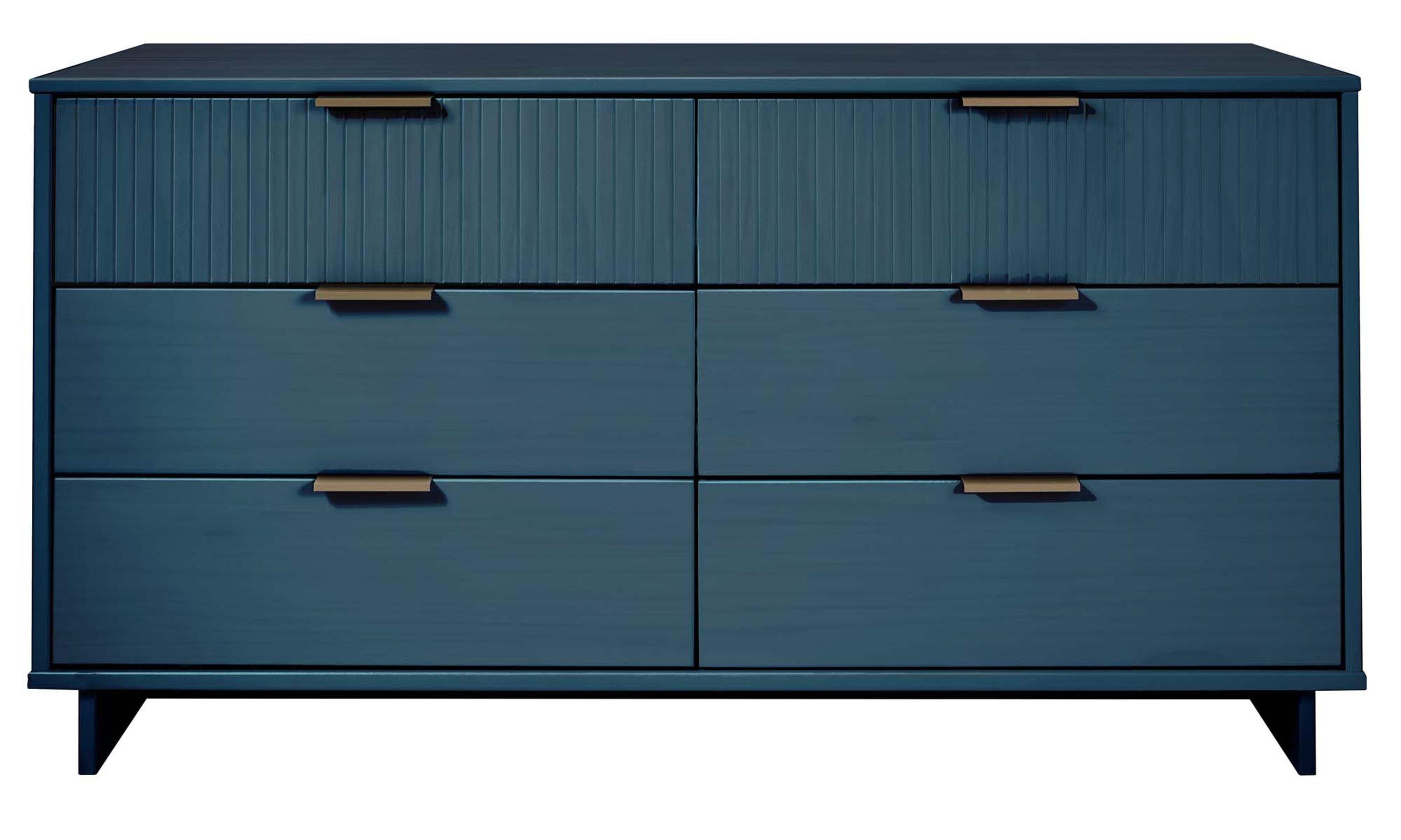 Granville Modern 6 Drawer Double Wide Dresser Midnight Blue - Manhattan Comfort: UV Painted, Soft Close, Wood Frame