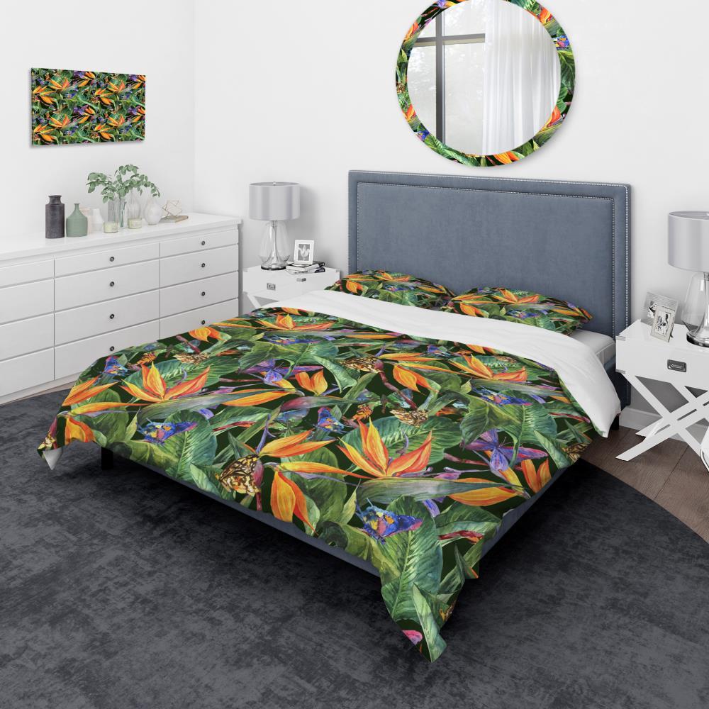Design Art Tropical Pattern with Exotic Flowers - Tropical Floral Duvet Cover Set - Microfiber Polyester