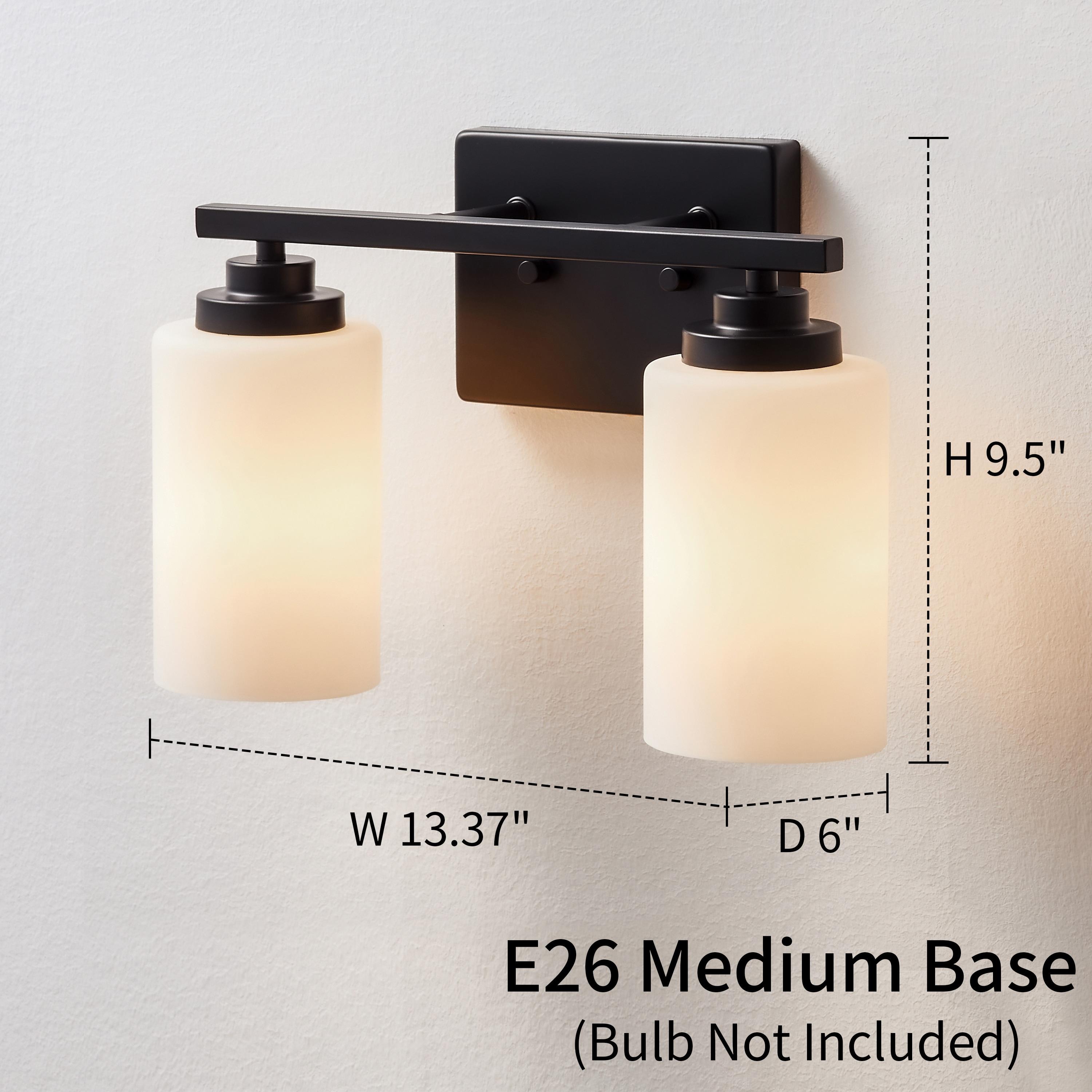 KAWOTI 2-Light Dimmable Bathroom Vanity Light with Frosted White Glass Black