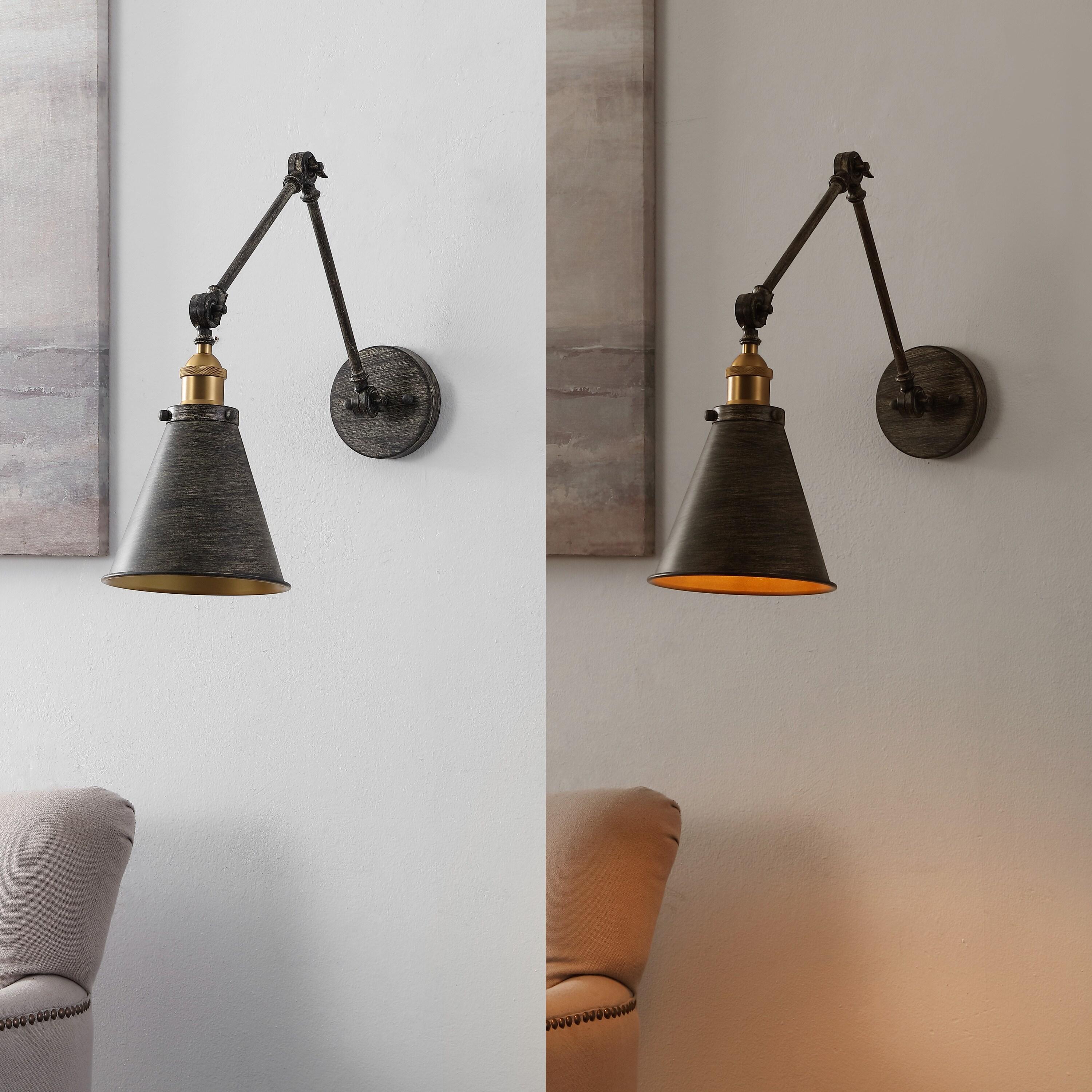 JONATHAN Y Rover 7" Classic Industrial Metal Adjustable Arm LED Wall Sconce, Rustic Dark Gray/Brass Gold