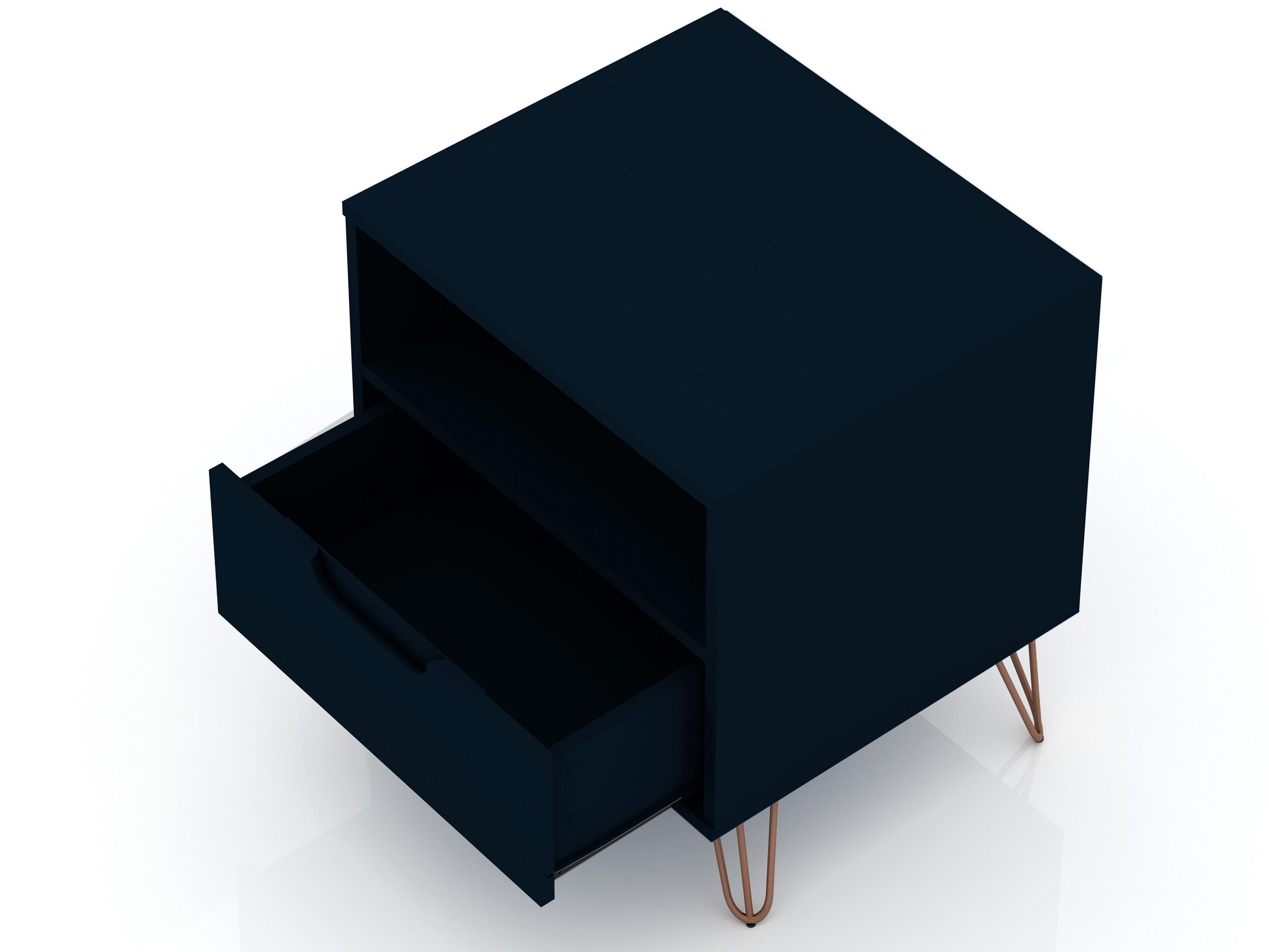 Set of 2 Rockefeller 1 Drawer Nightstands Tatiana Midnight Blue - Manhattan Comfort