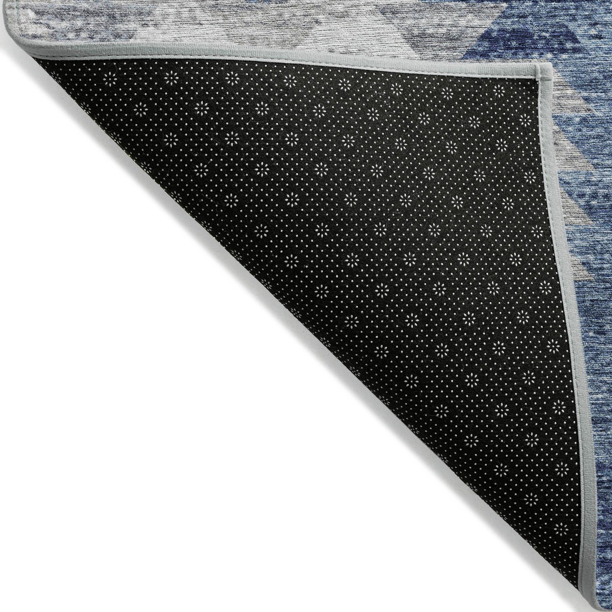 Blue and Gray Geometric Pattern Washable Rug