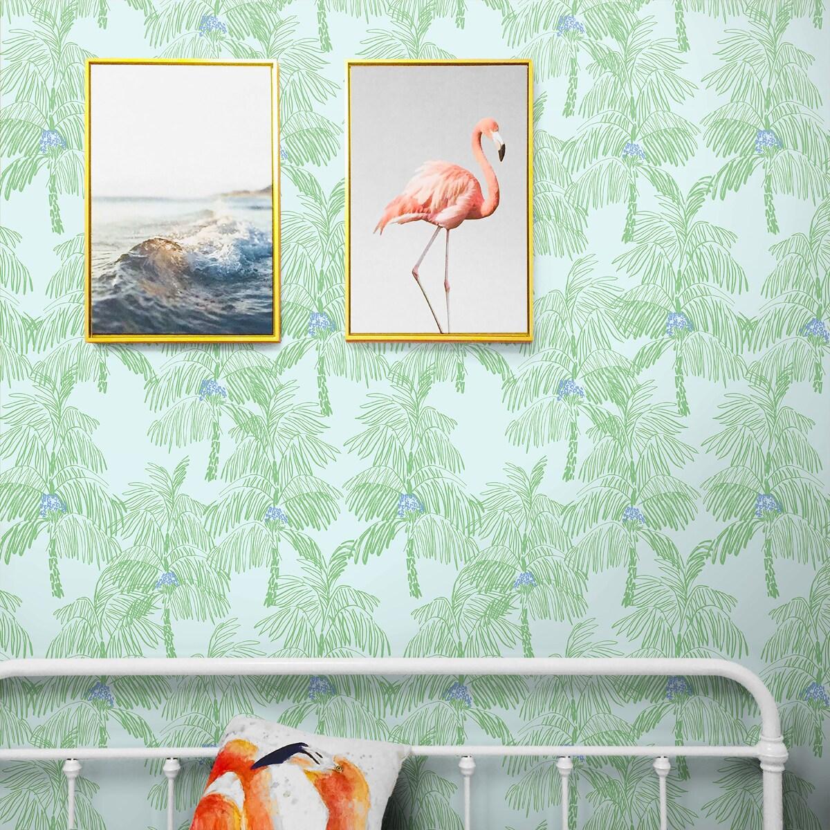 NextWall  Palm Beach Peel and Stick Wallpaper Baby Blue & Seafoam