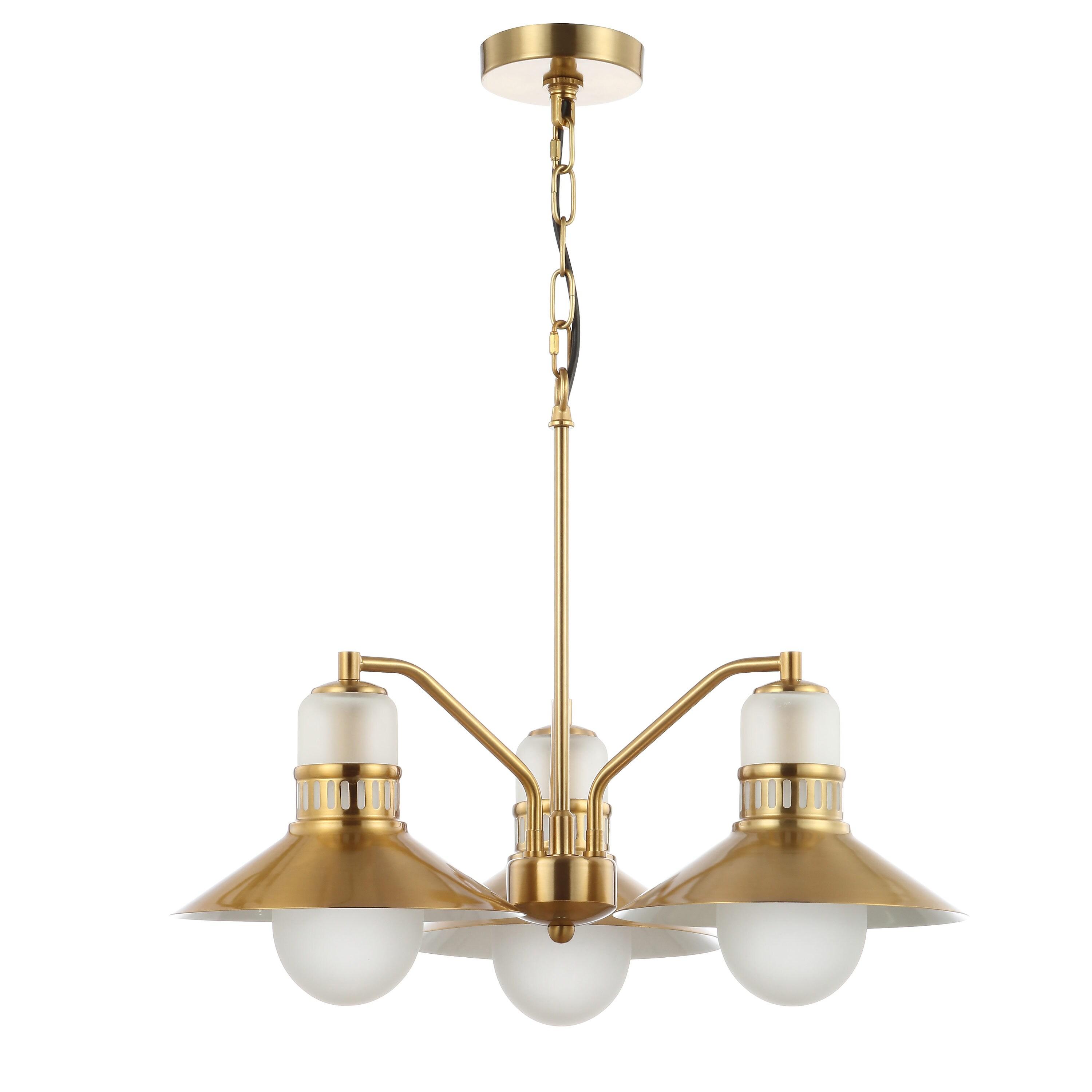 JONATHAN Y JYL6122A Colin 3-Light 22" Adjustable Iron/Glass Retro Hurricane LED Chandelier, Contemporary, Glam for living room, dinning room, bedroom, office Bulb Included, Brass Gold