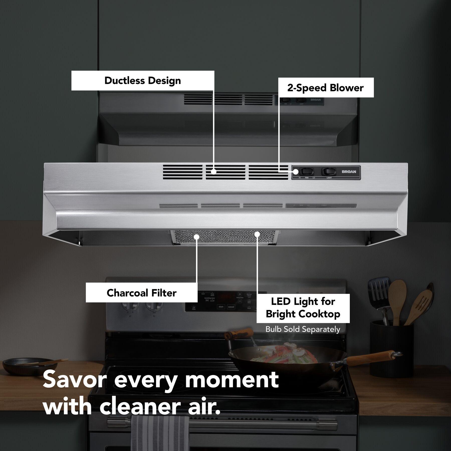 Broan® 36-Inch Ductless Under-Cabinet Range Hood, Stainless Finish