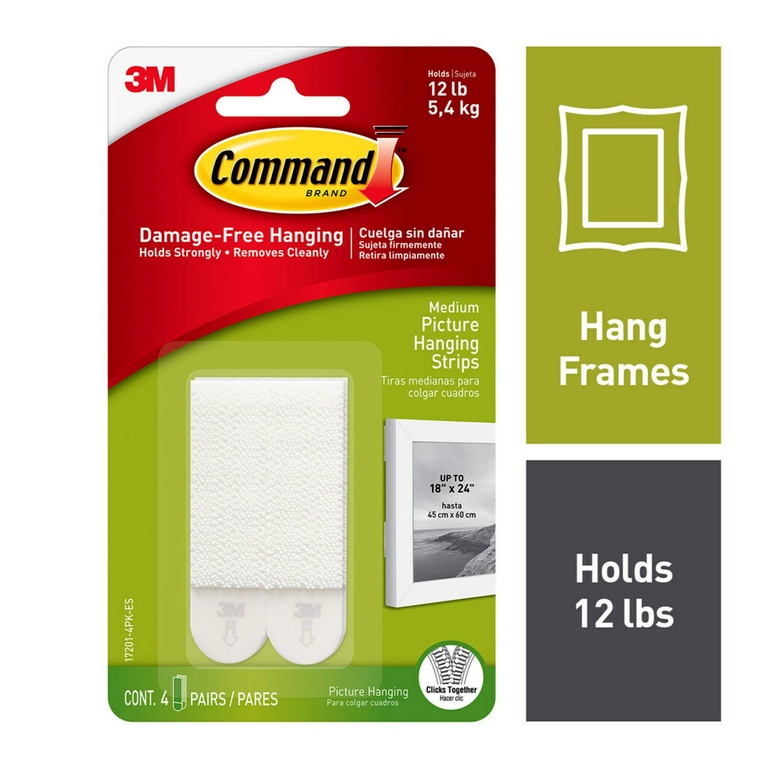 Command Medium Picture Hanging Strips White: Adhesive Wall Mounting for Art & Stationery