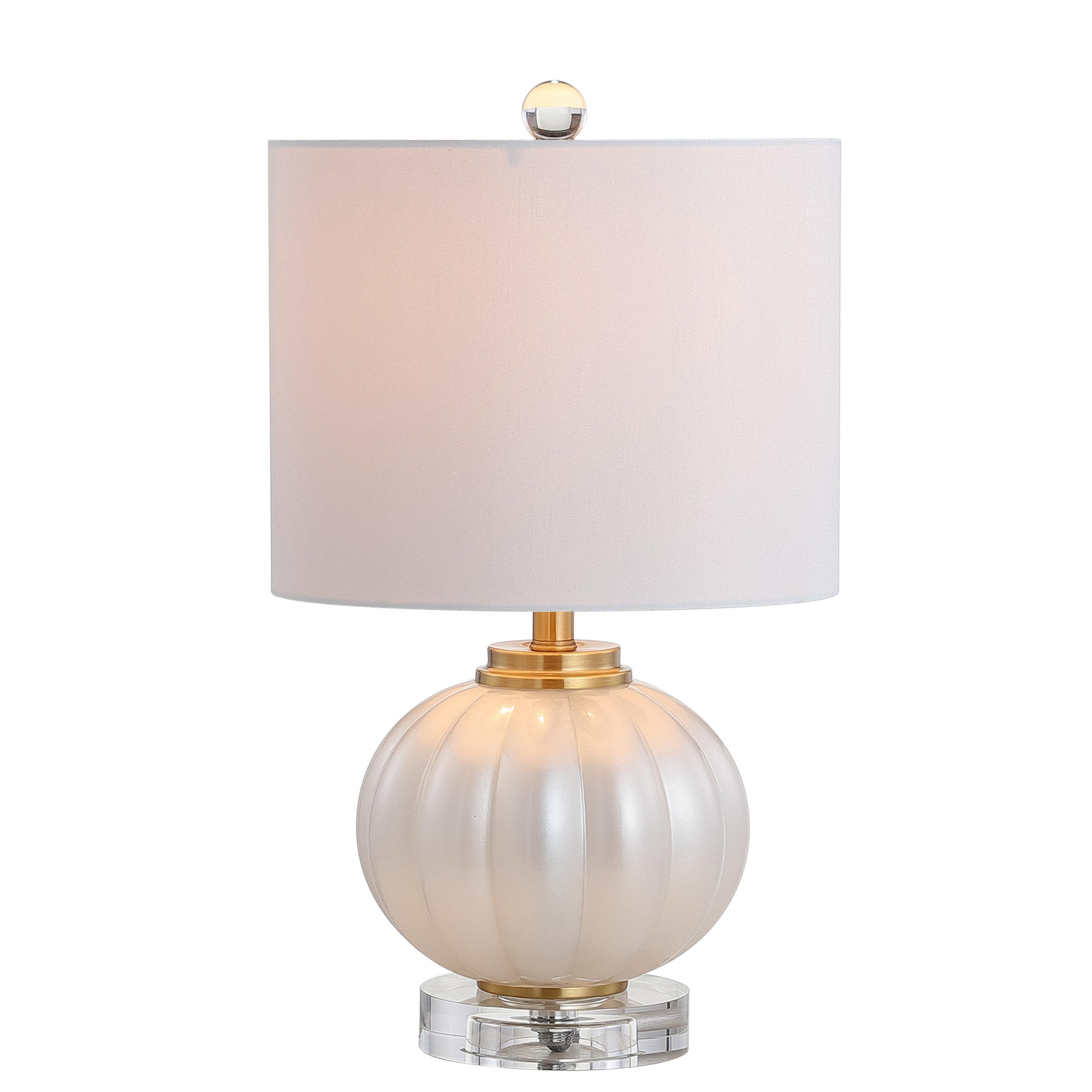 JONATHAN Y Pearl 17.5" Glass/Crystal LED Table Lamp, White/Brass Gold, JYL2076B