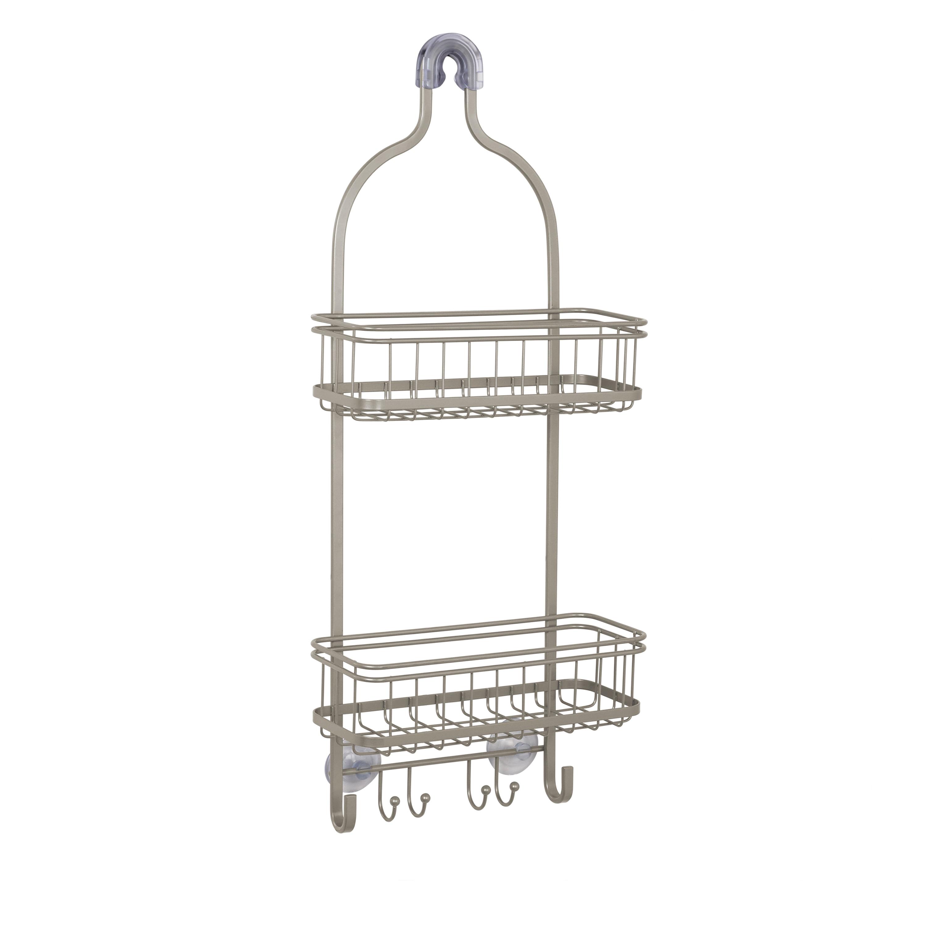 Zenna Home Shower Caddy Hanging Bathroom Organizer, Steel Shower Rack with 2 Shelves, Rust-Resistant Over Shower Head Caddy Storage System, Satin Nickel
