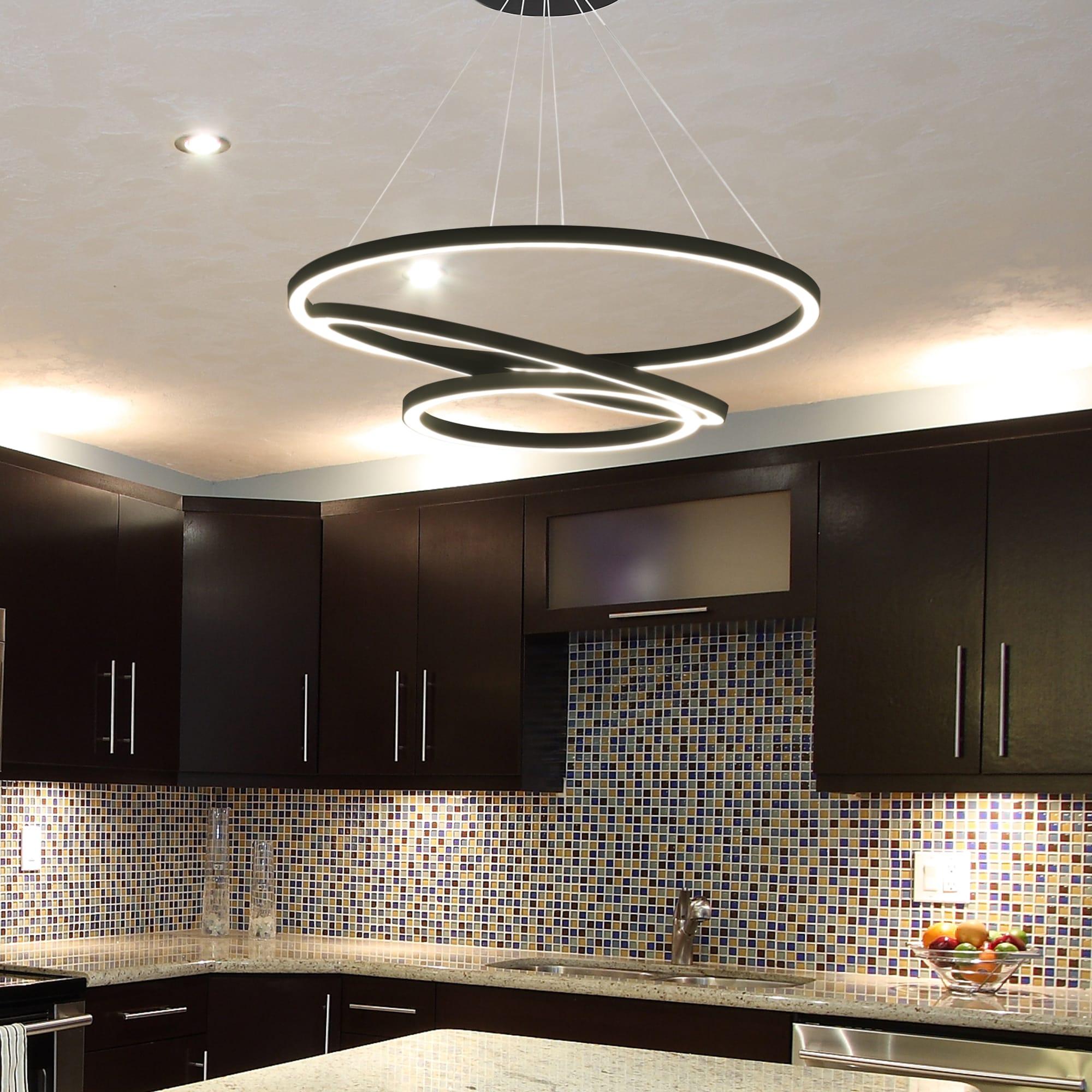 VONN Lighting Tania Trio 32-in Integrated LED Ring Pendant Height Adjustable ETL Certified Circular Chandelier