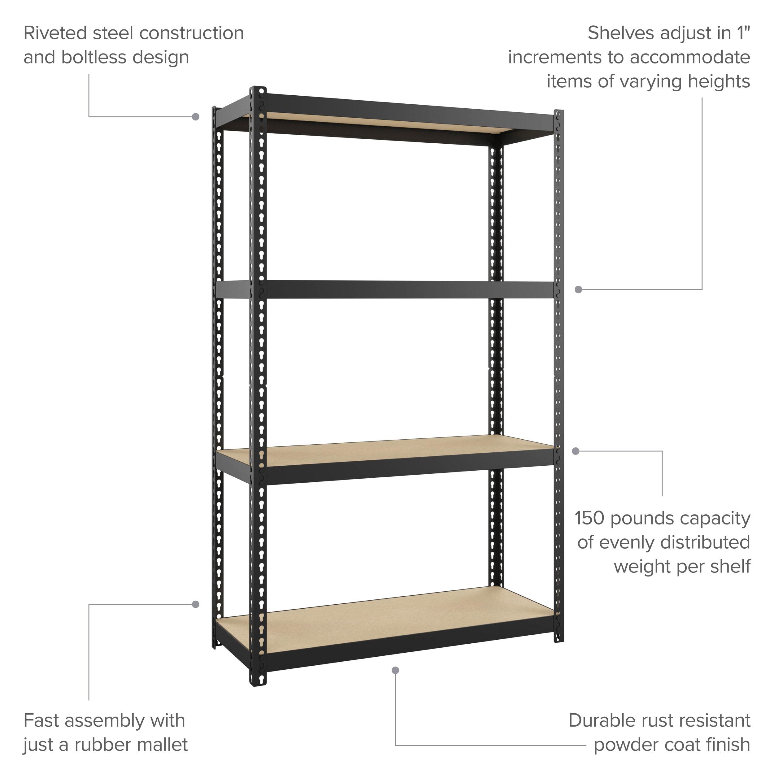 Space Solutions 1000 Riveted Metal Shelving 4-Shelf Unit in Black