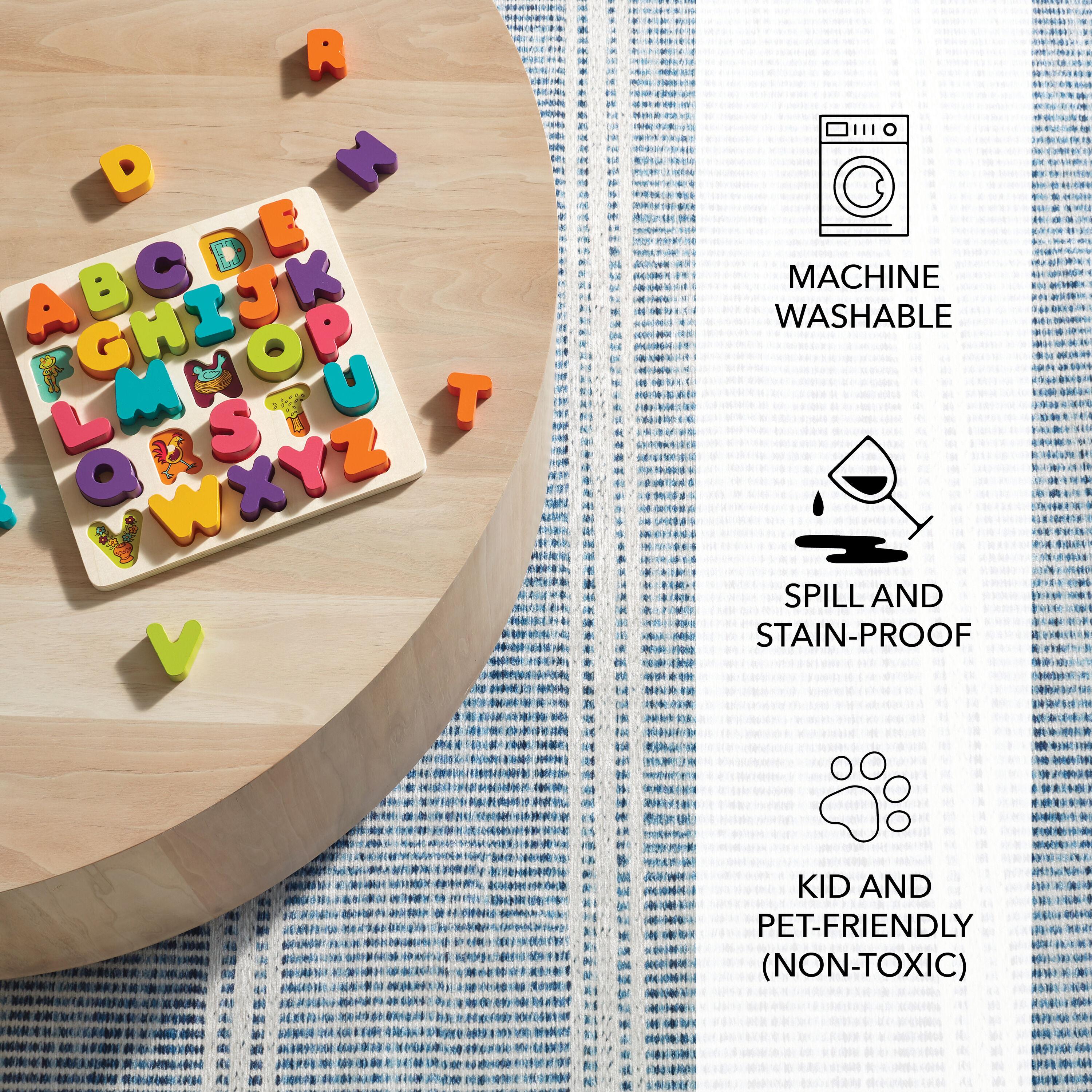 Malta Blue Machine Washable Rug