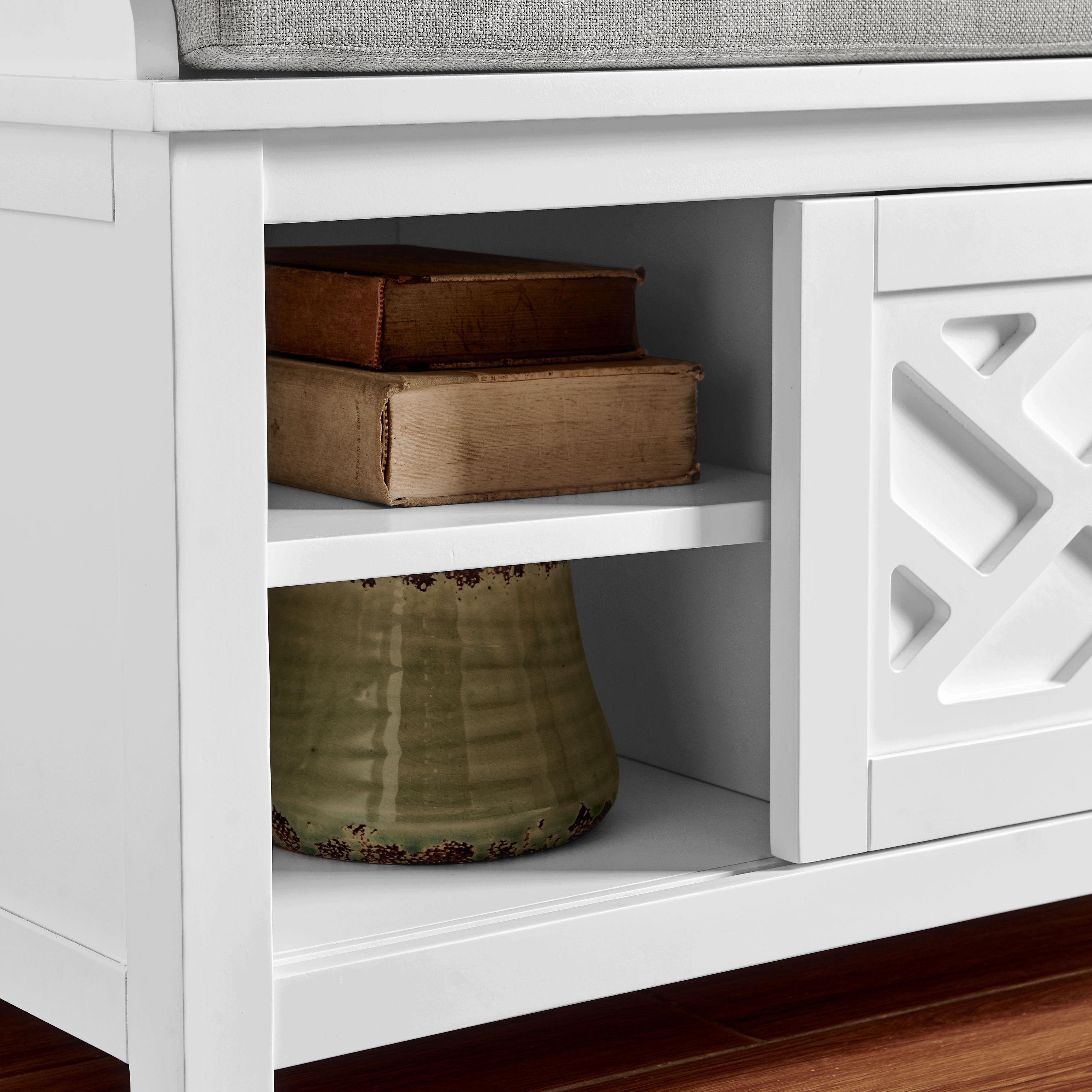 Alaterre Furniture Coventry 45 in. Pine Wood Storage Bench with Cushion, Entryway Organization & Decoration, 3 Adjustable/Removable Cubbies, Dove Gray and White