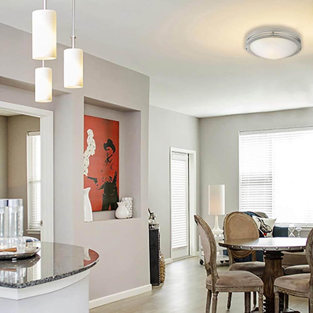 Design House 503284 Traditional 2-Light Indoor 14 Inch Ceiling Mount Dimmable Alabaster Glass for Bedroom Hallway Kitchen Dining Room, Satin Nickel