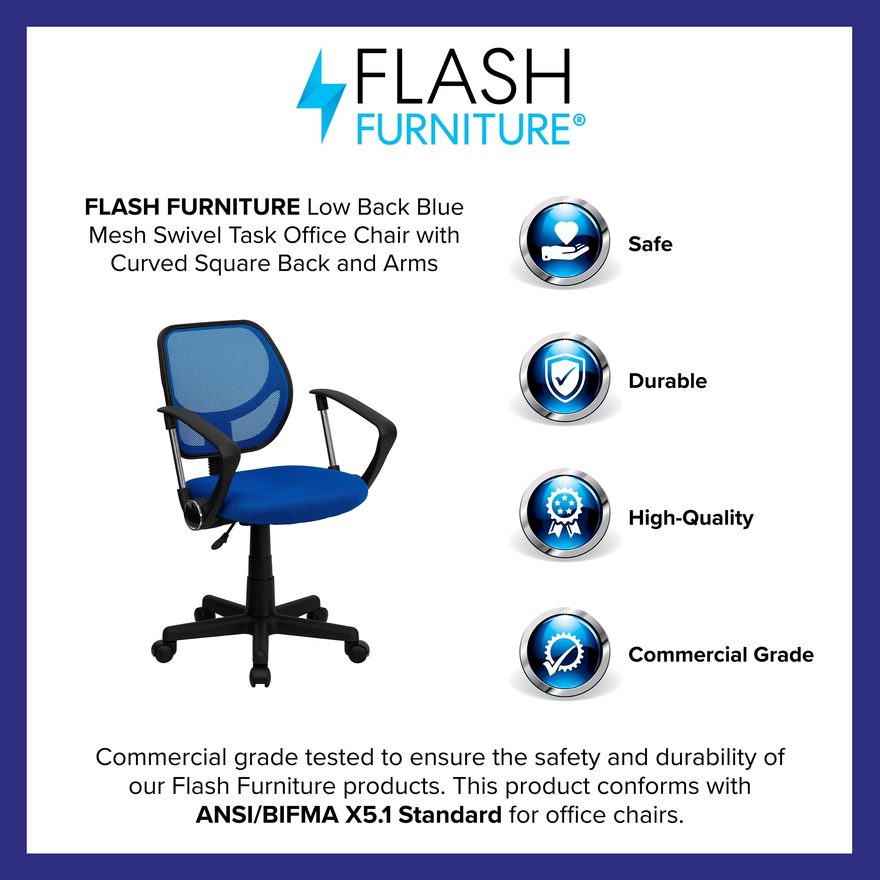 Blue Mesh Low Back Swivel Task Chair with Fixed Arms
