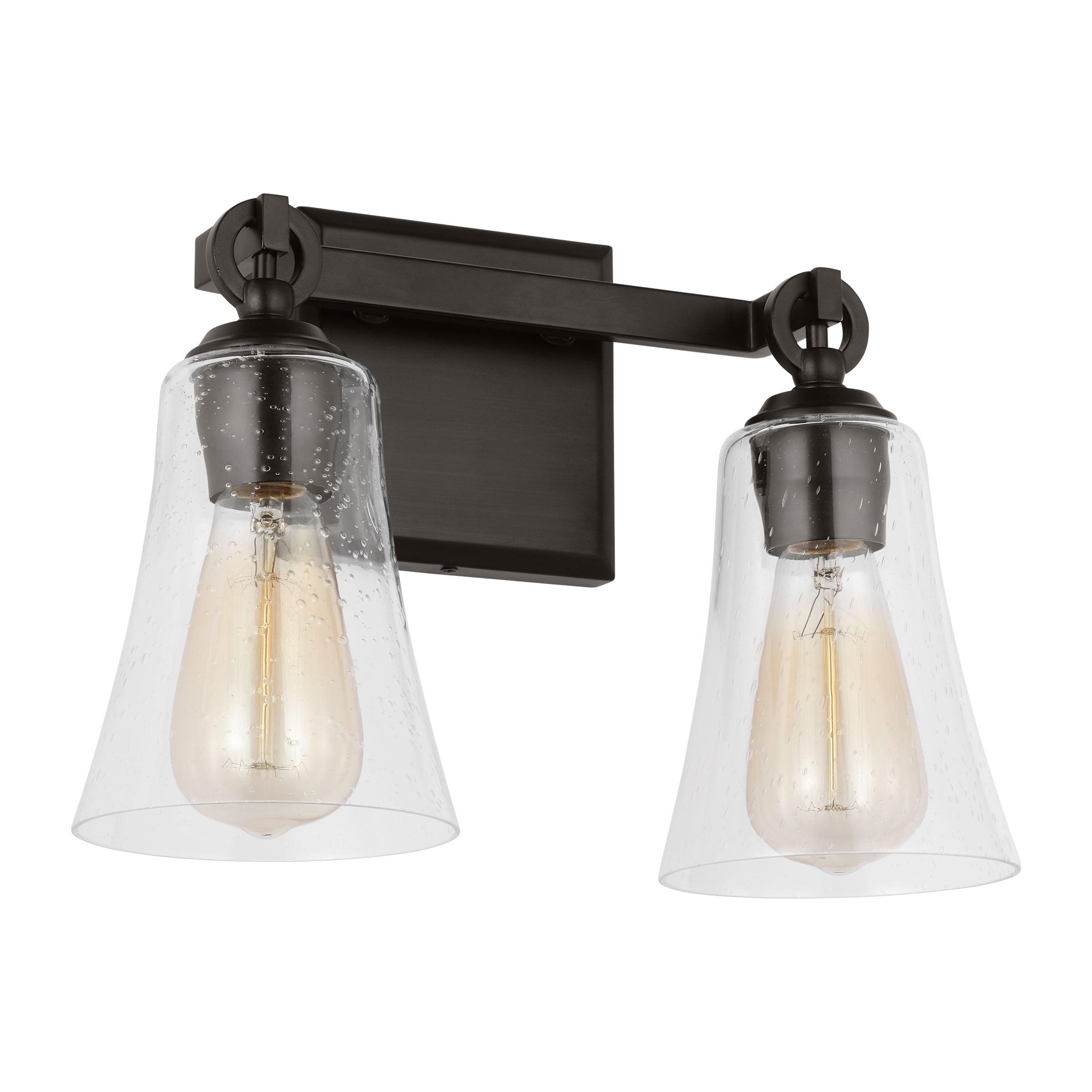 Aged Iron Two-Light Vanity with Clear Seeded Glass Shades