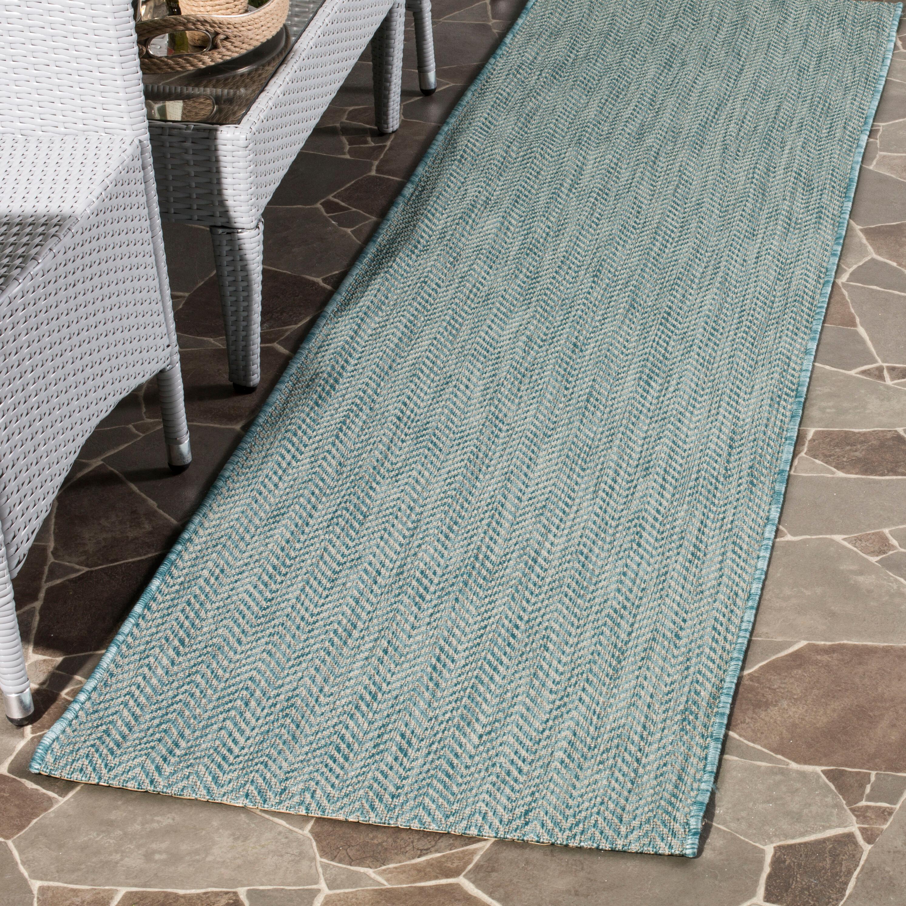 Courtyard CY8022 Power Loomed Indoor and Outdoor Runner Rug - Aqua/Grey - 2'3"x8' - Safavieh